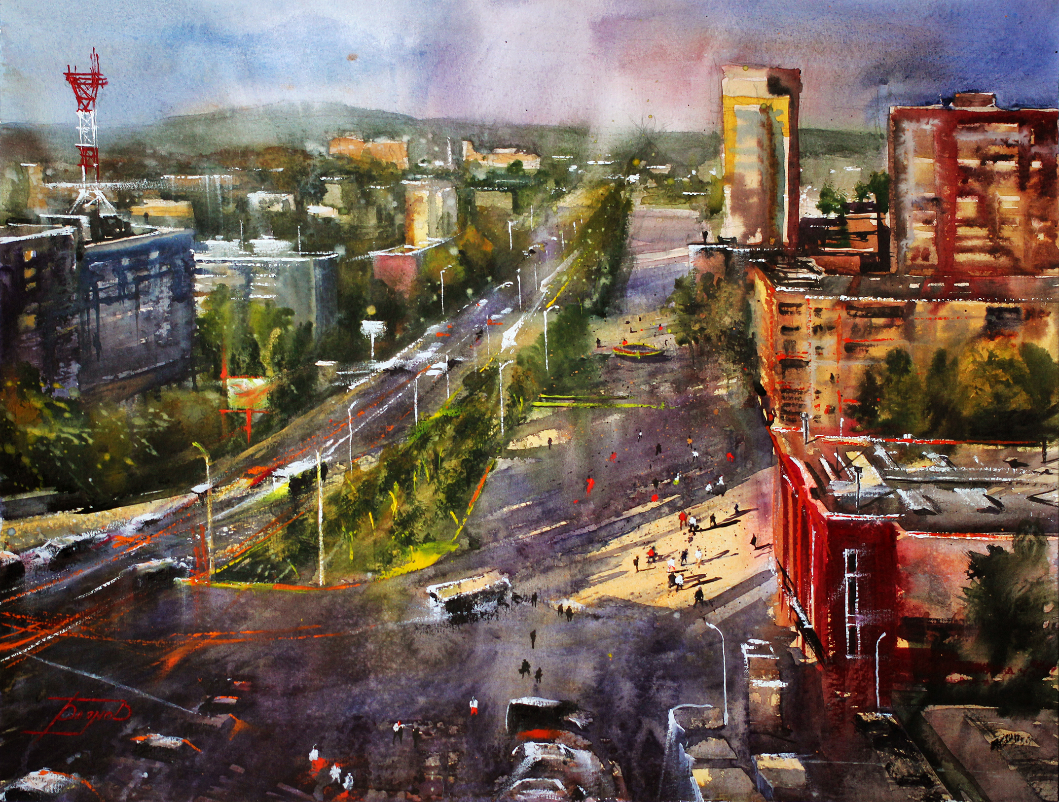 Lilac Boulevard - 1, Roman Bayanov, Buy the painting Watercolor