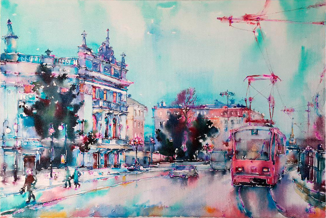 The city Lives - 1, Andrey Bichurin, Buy the painting Watercolor