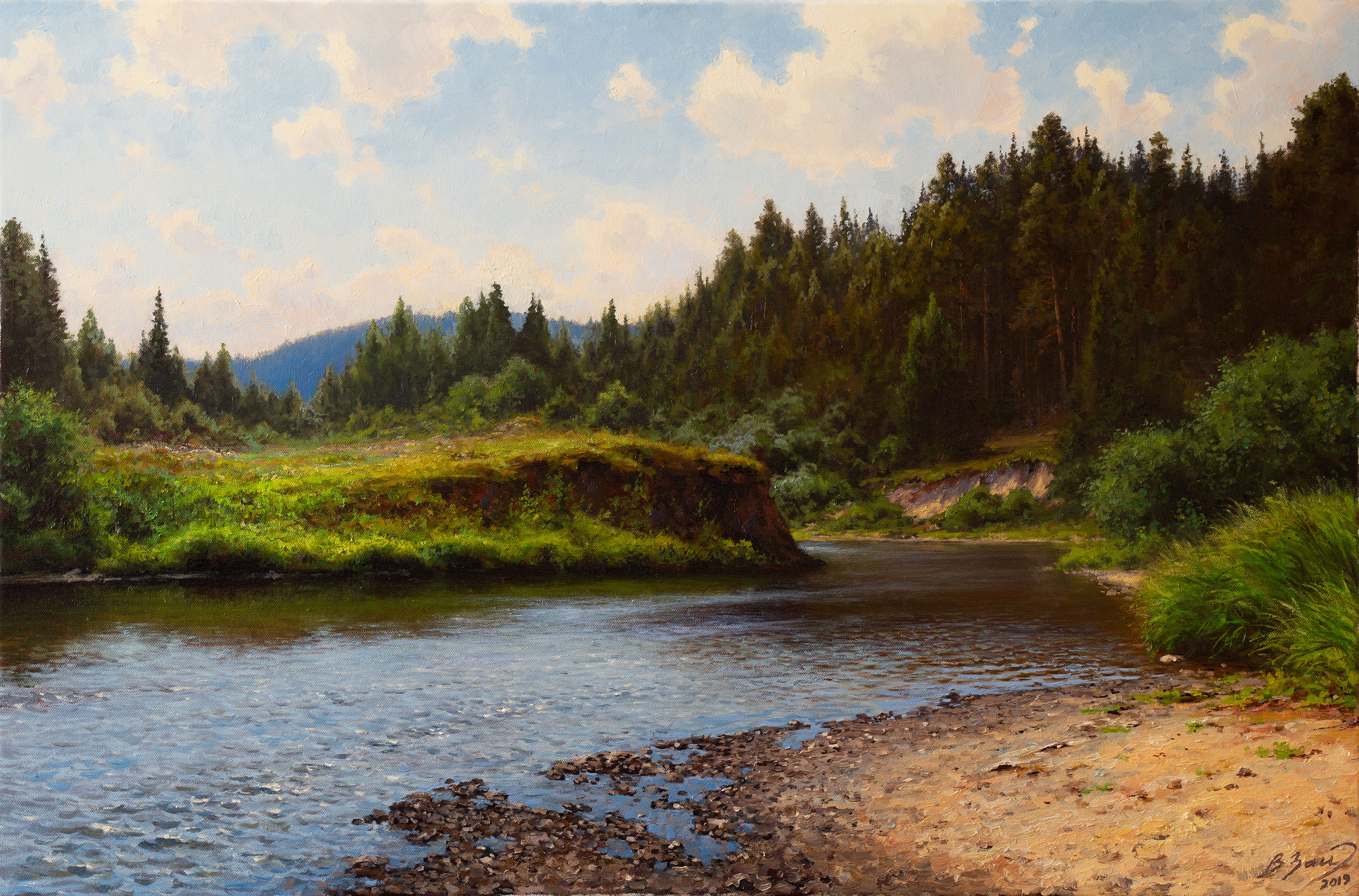 Summer Noon on the River Ak-Tay - 1, Vadim Zainullin, Buy the painting Oil