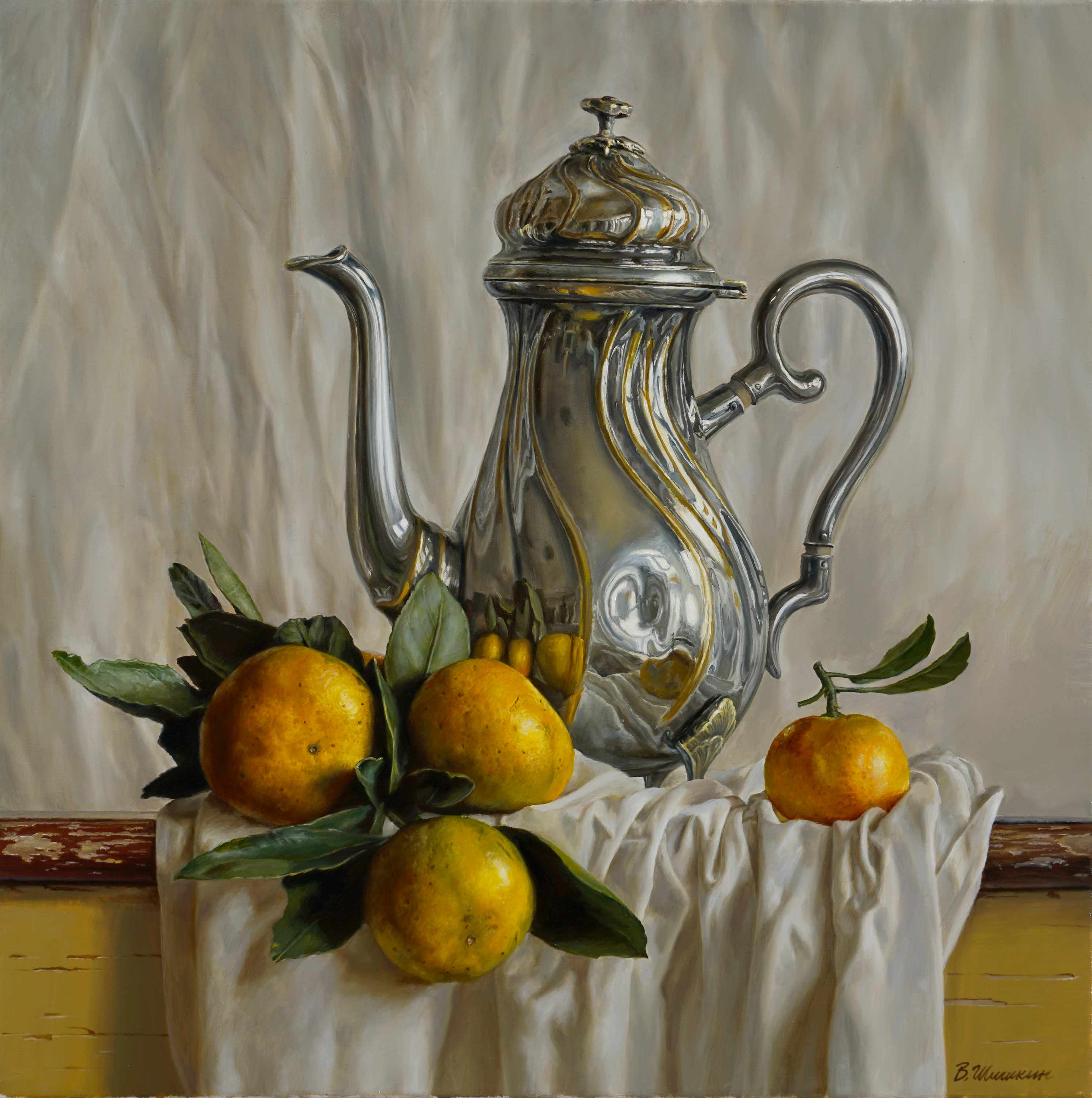 Kettle with tangerines - 1, Valery Shishkin, Buy the painting Oil