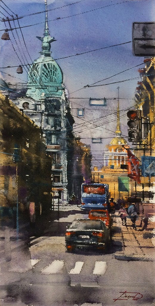 Shadows and Verticals of St. Petersburg - 1, Roman Bayanov, Buy the painting Watercolor