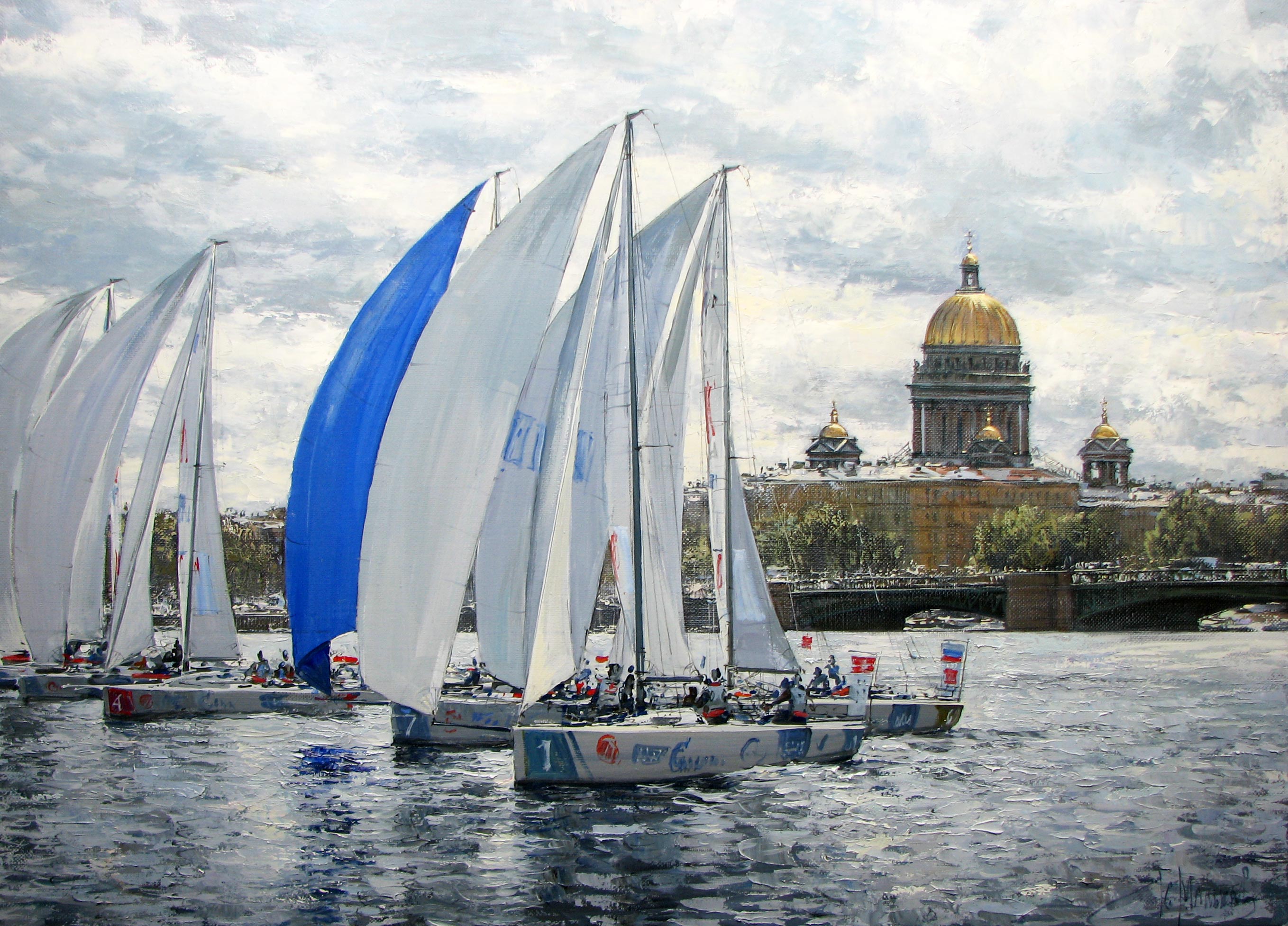 Yachts on the Neva, Kirill Malkov, Buy the painting Oil