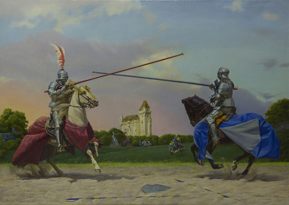 Equestrian match the red and blue knights - 1,  Oleg Nikolaev, Buy the painting Oil