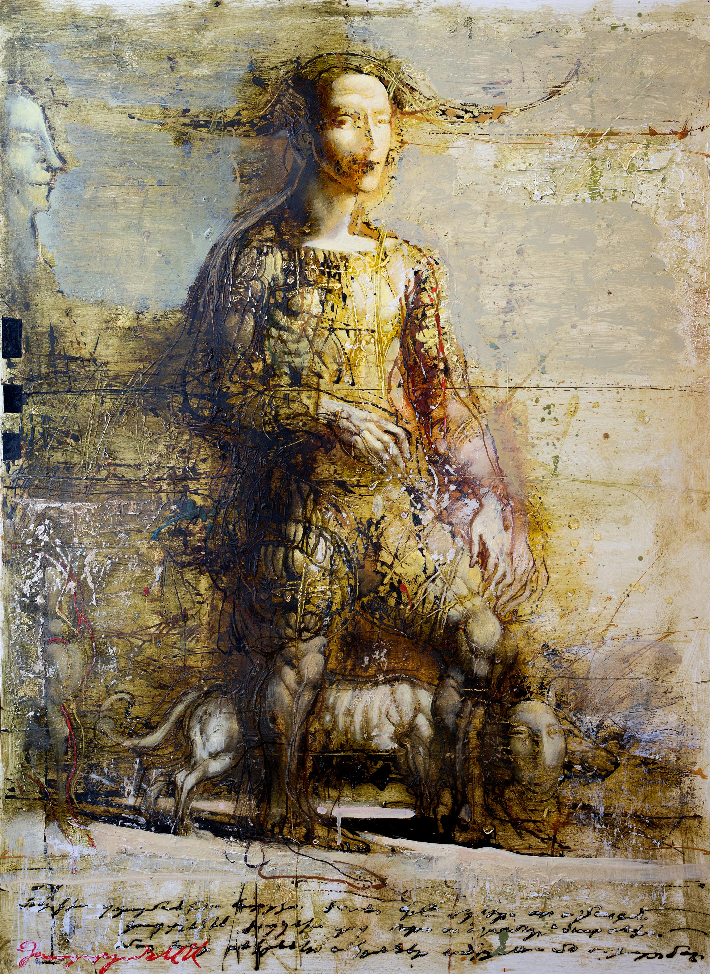 Man with the Dog, Armen Gasparyan, Buy the painting Mixed media