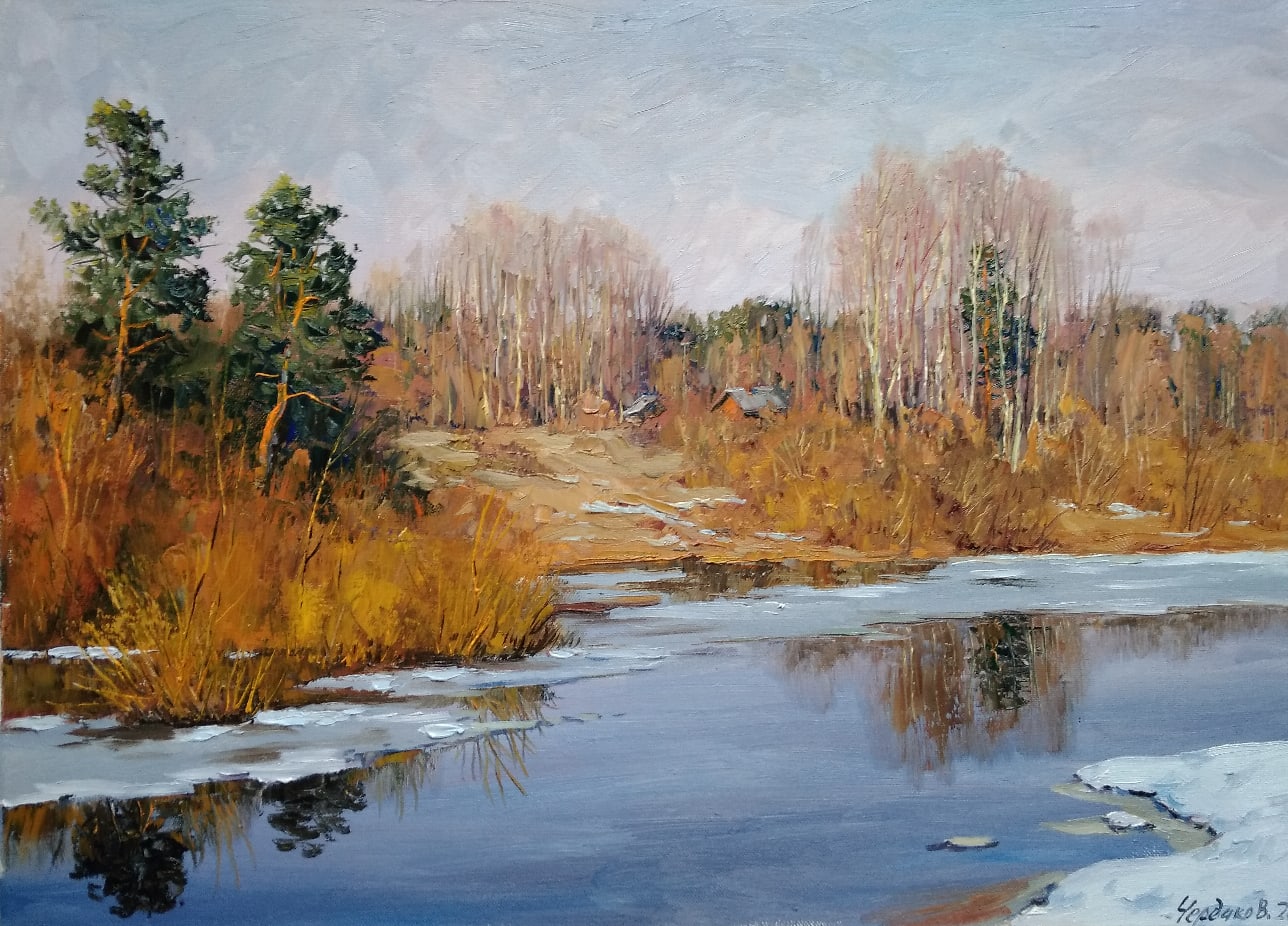 The last snow on the Bokovaya river  - 1, Vyacheslav Cherdakov, Buy the painting Oil