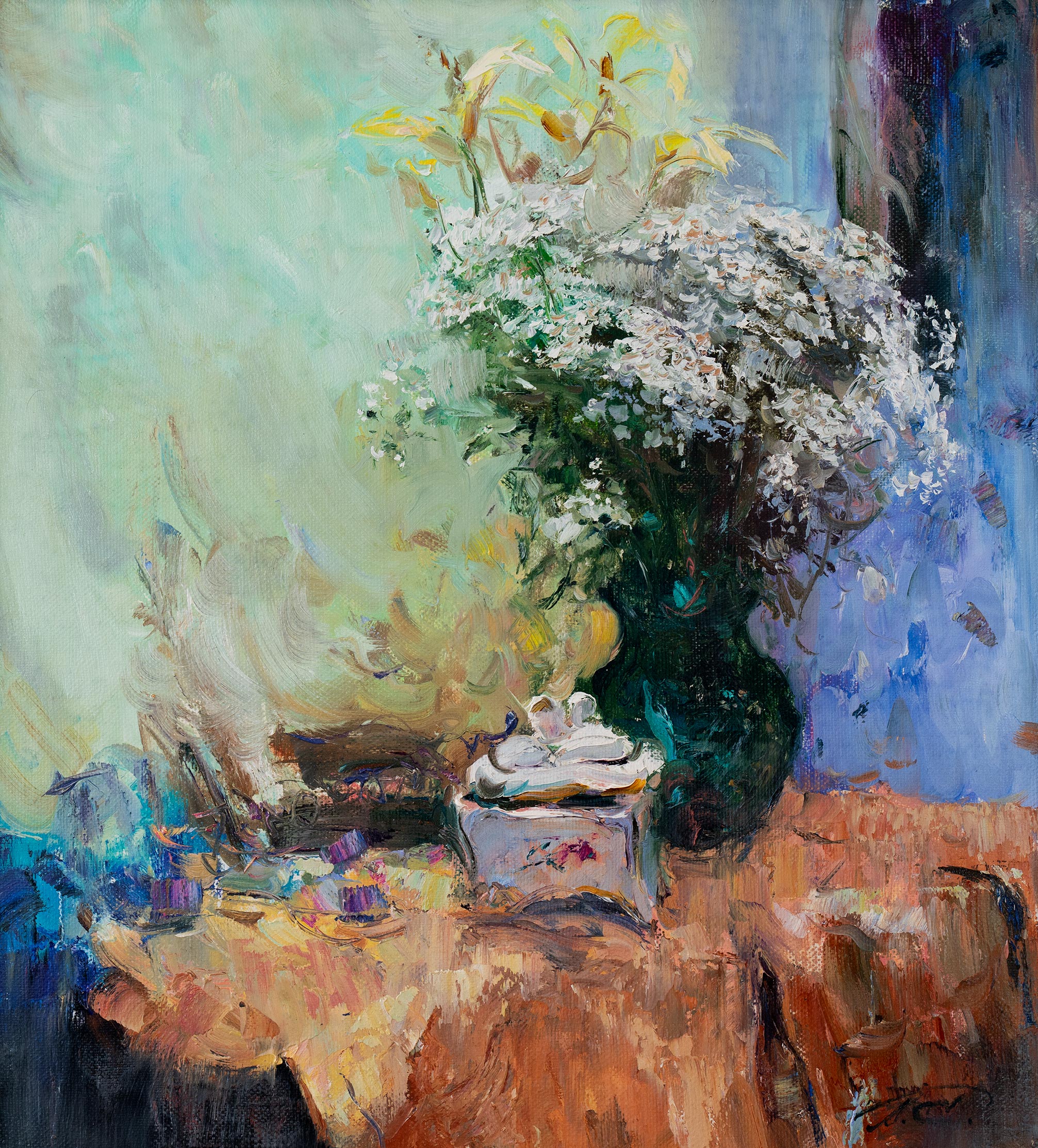 Bouquet and Porcelain Box - 1, Sergei Prokhorov, Buy the painting Oil