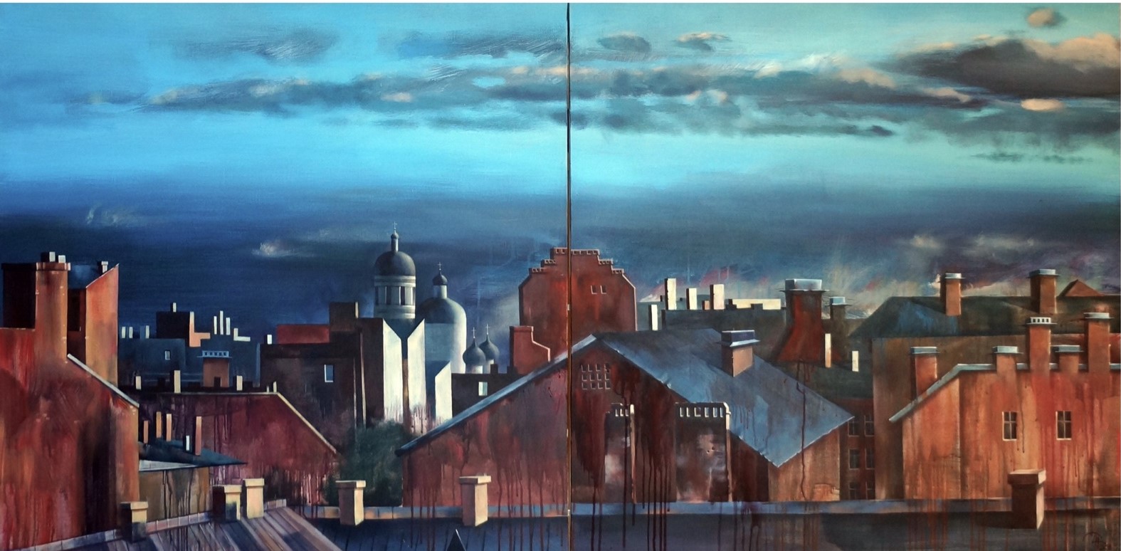 Diptych.City mazes. Panorama - 1, Dinara Hoertnagle, Buy the painting Acrylic