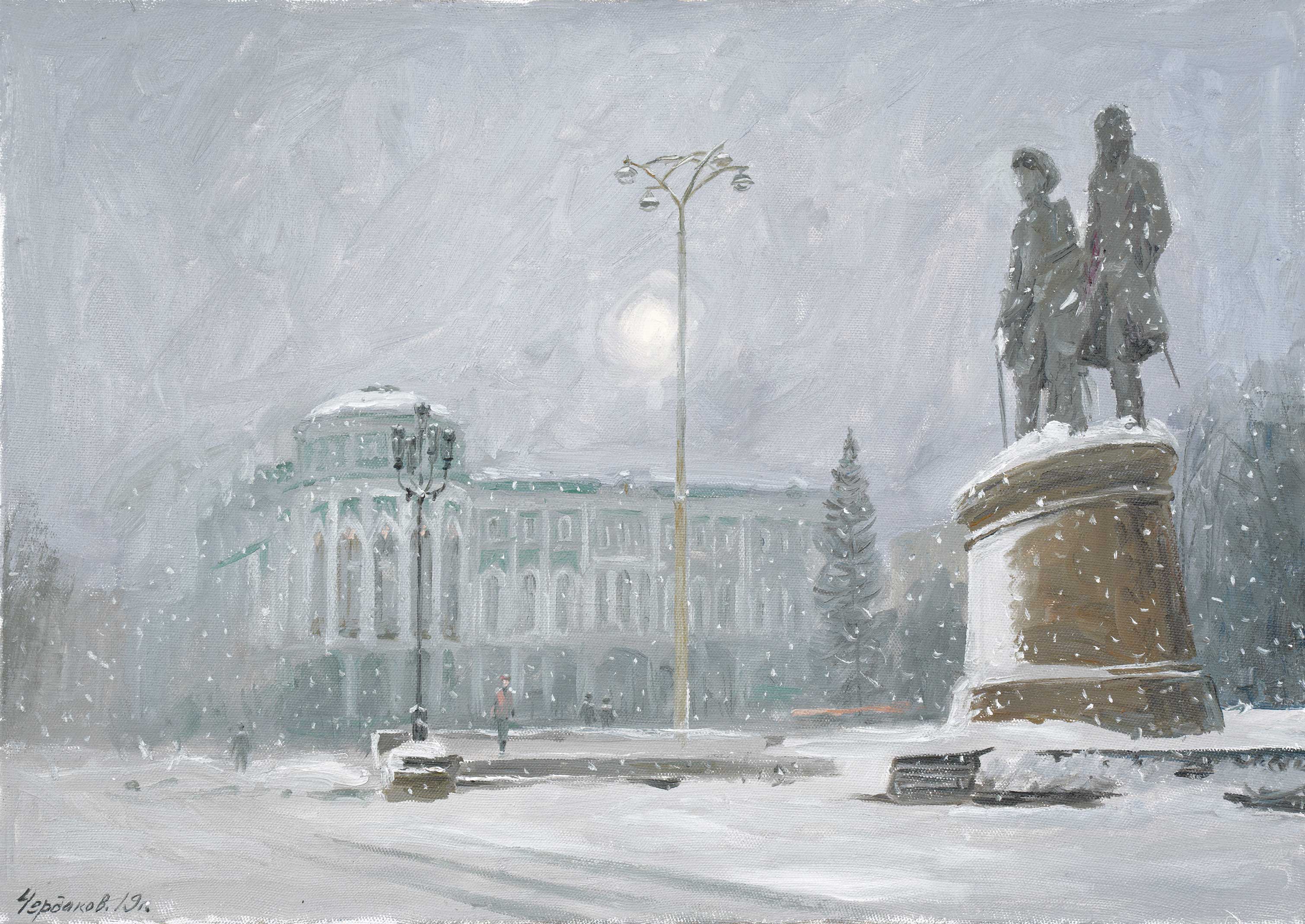 In a Snowy Town - 1, Vyacheslav Cherdakov, Buy the painting Oil
