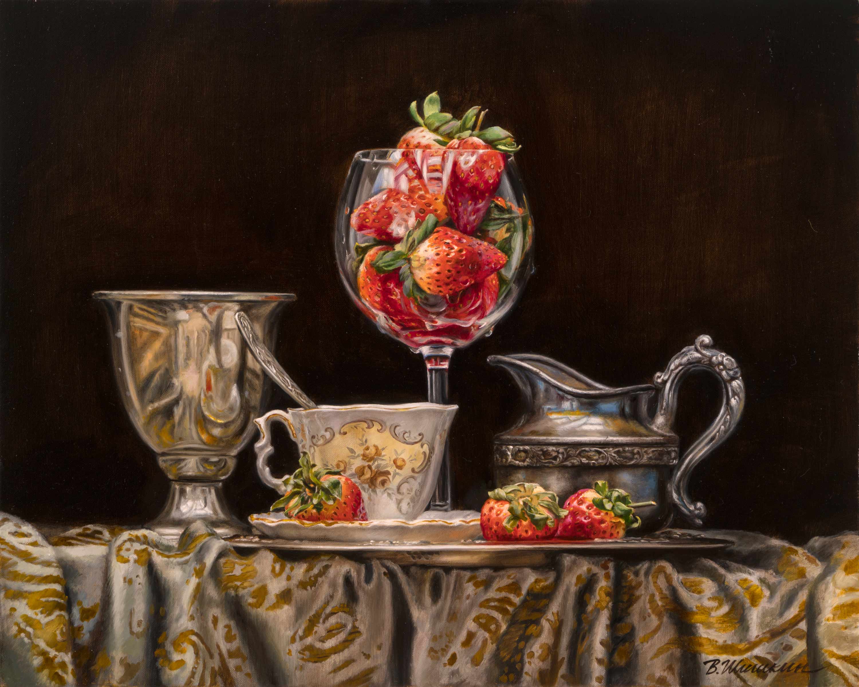 Still life with strawberries, Valery Shishkin, Buy the painting Oil