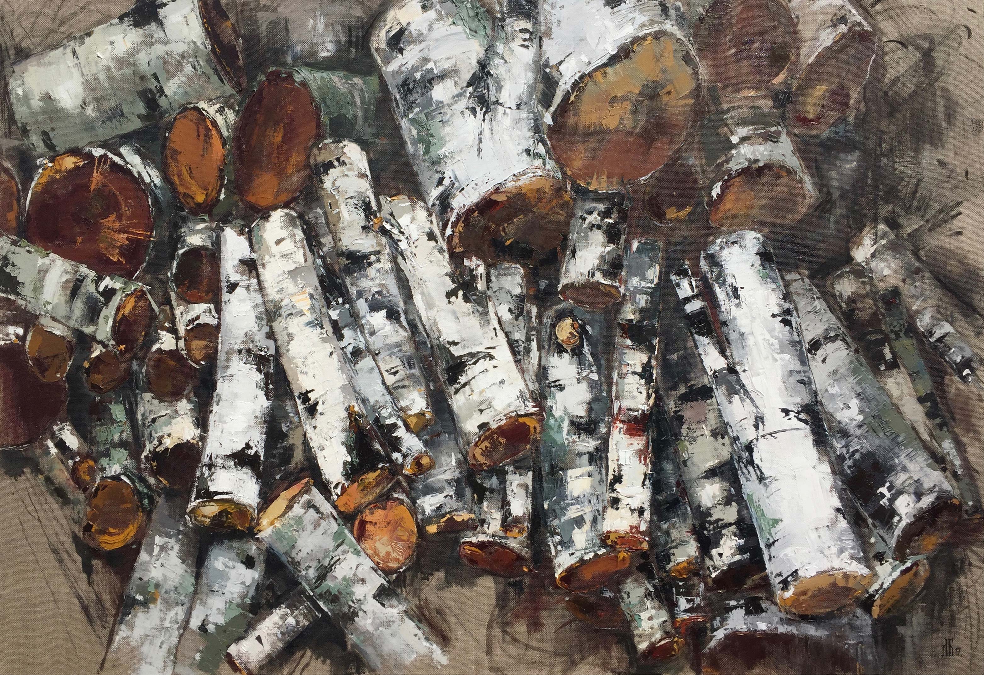 Firewood in the yard, Elizabeth Borodinova, Buy the painting Oil