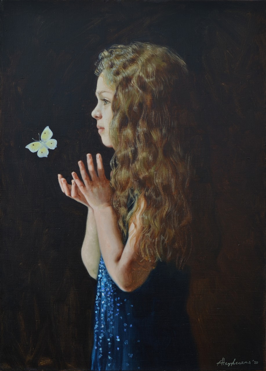 Girl white butterfly - 1, Alexandra Nedzvetskaya, Buy the painting Oil