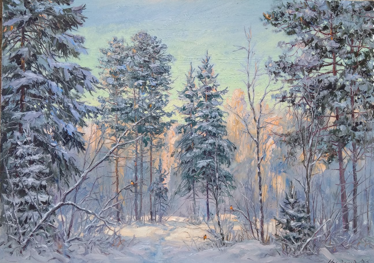 Winter Landscape with Snowbirds - 1, Vyacheslav Cherdakov, Buy the painting Oil