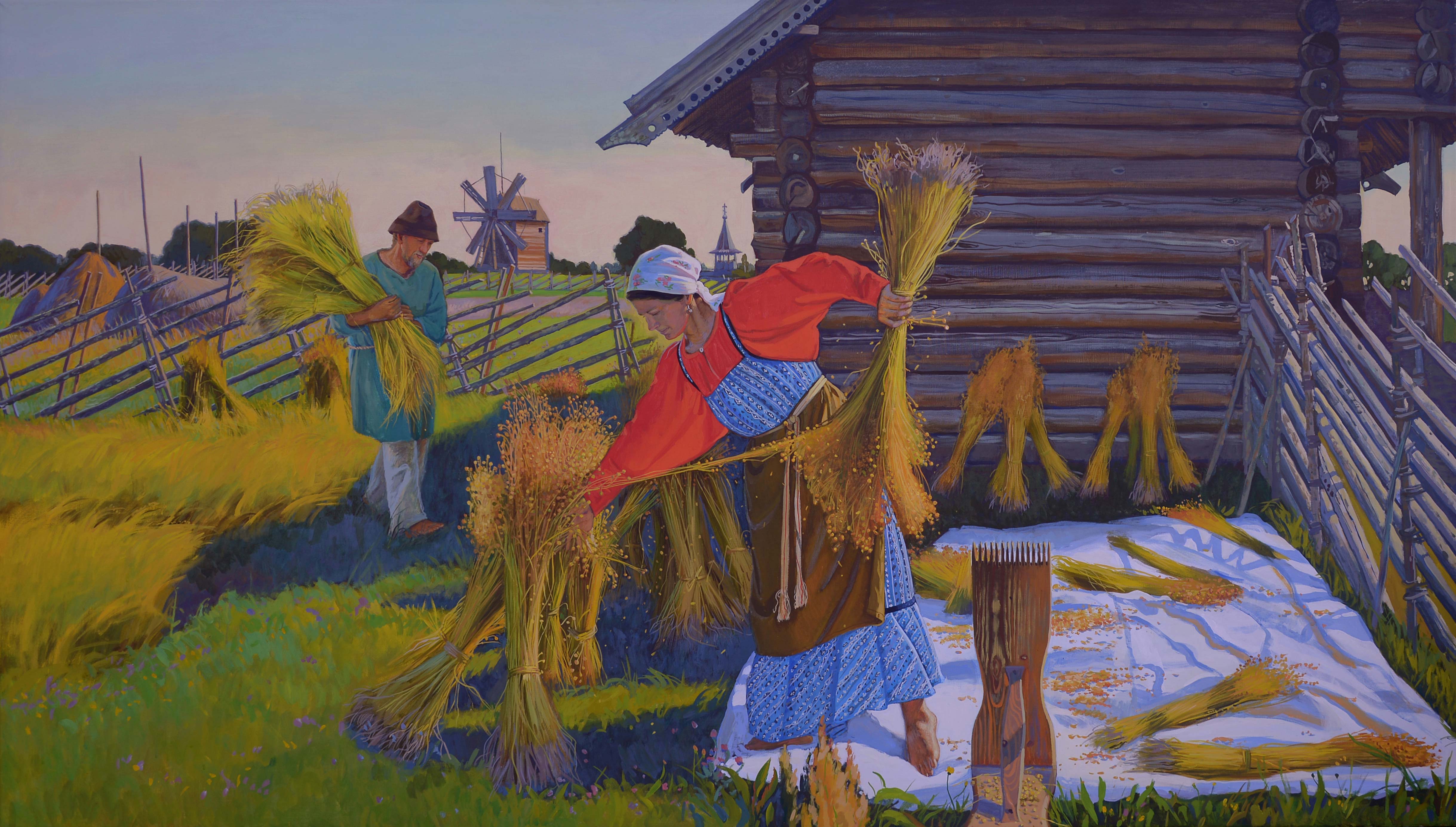 Harvesting of Flax - 1, Anastasia Nesterova, Buy the painting Tempera
