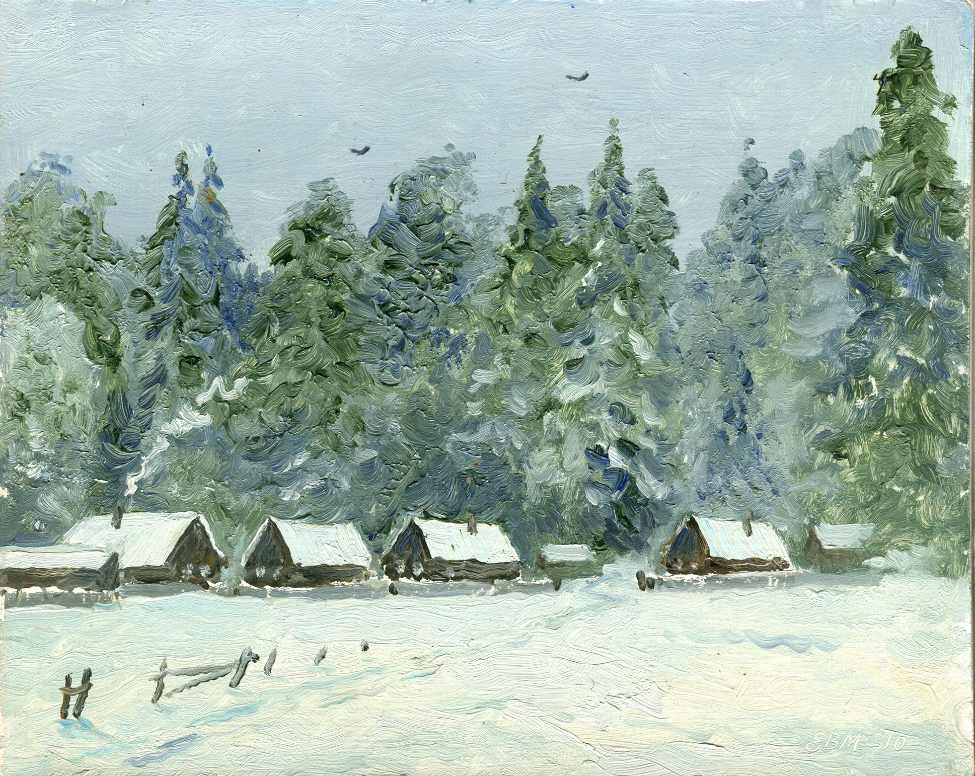 The Village in Winter - 1, Valentin Efremov, Buy the painting Oil
