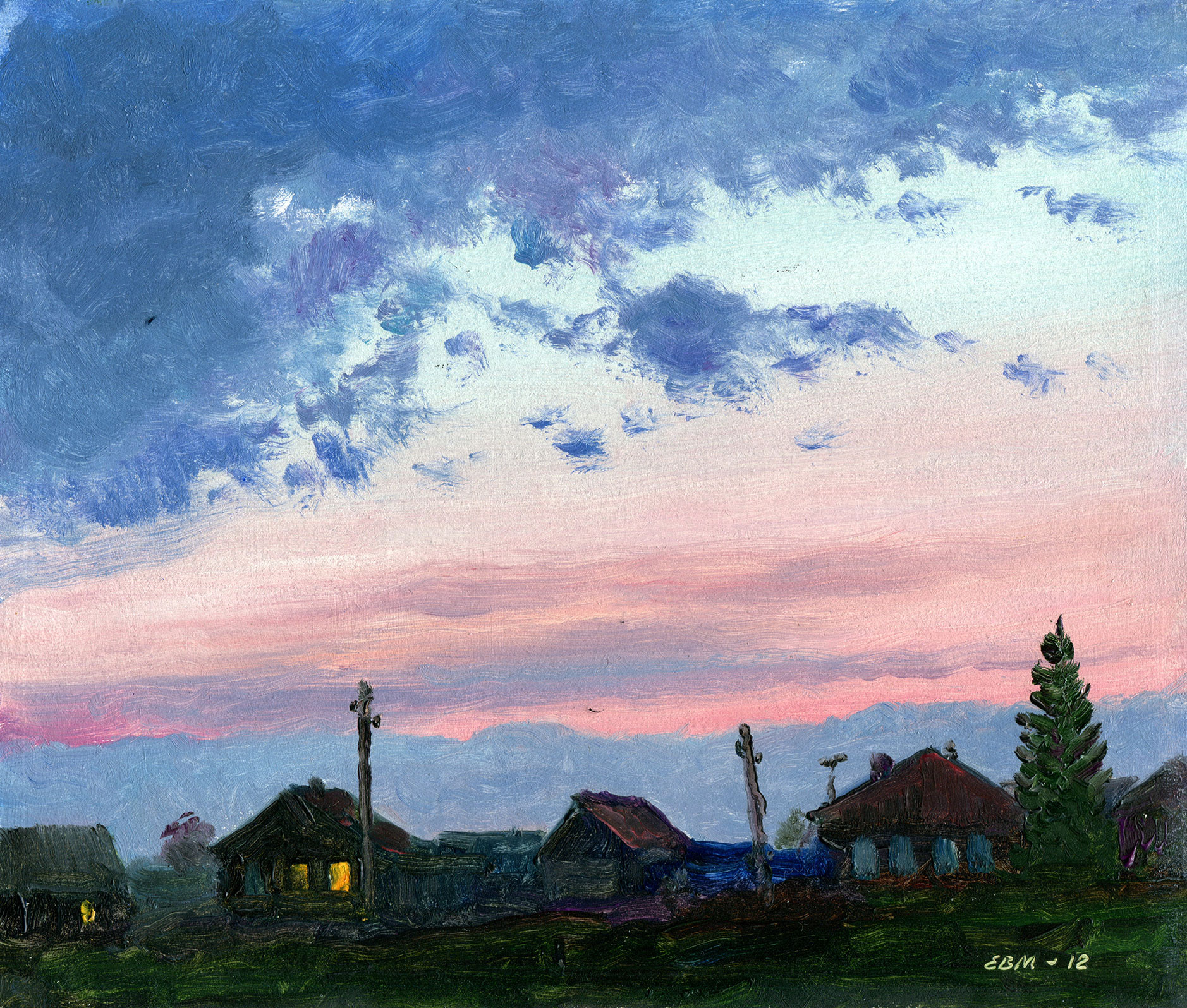 Late Evening in the Village of Poldnevaya - 1, Valentin Efremov, Buy the painting Oil