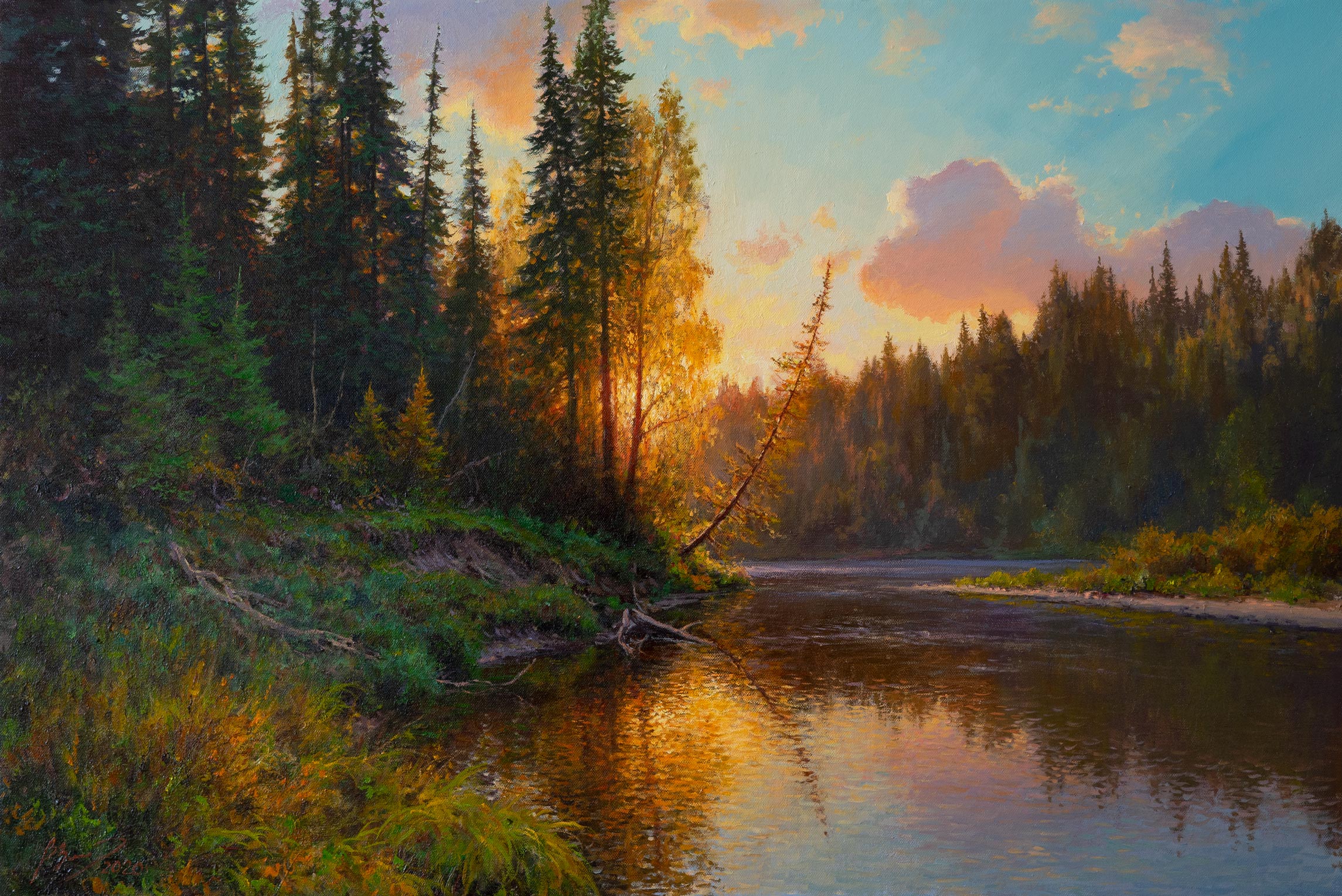 Summer Evening at the River Lobva - 1, Vadim Zainullin, Buy the painting Oil