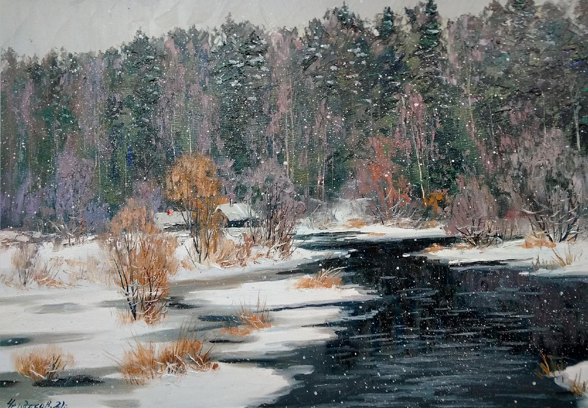 The Snow Fell Quietly - 1, Vyacheslav Cherdakov, Buy the painting Oil