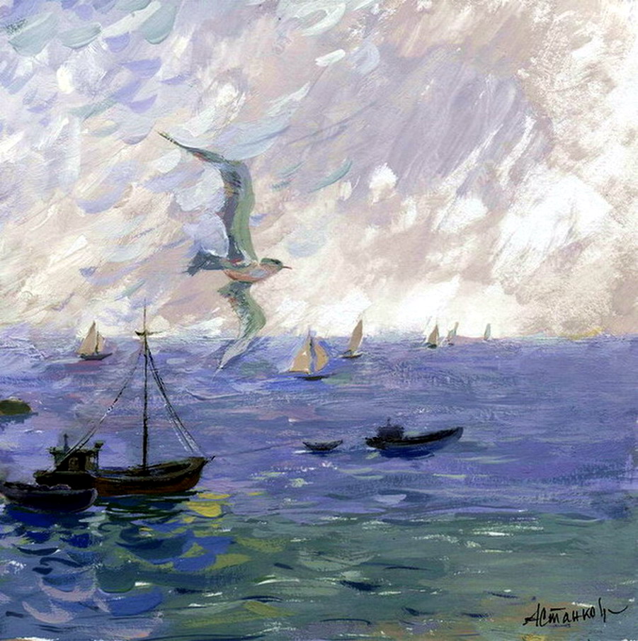 Seagull, Schooners - 1, Alexander Astankov, Buy the painting Tempera