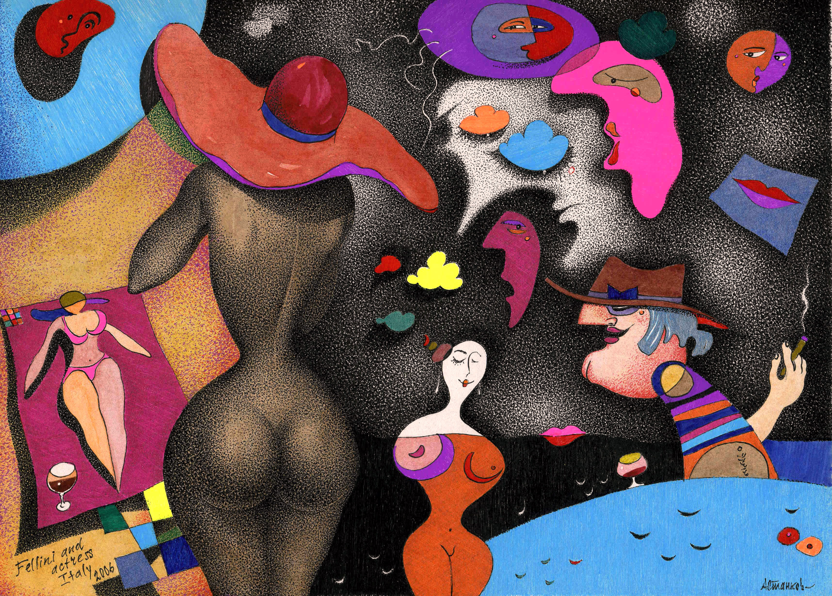 Fellini and The Actresses - 1, Alexander Astankov, Buy the painting Mixed media