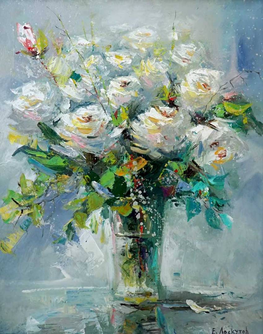 White Sparkling Roses, Evgeny Loskutov, Buy the painting Oil
