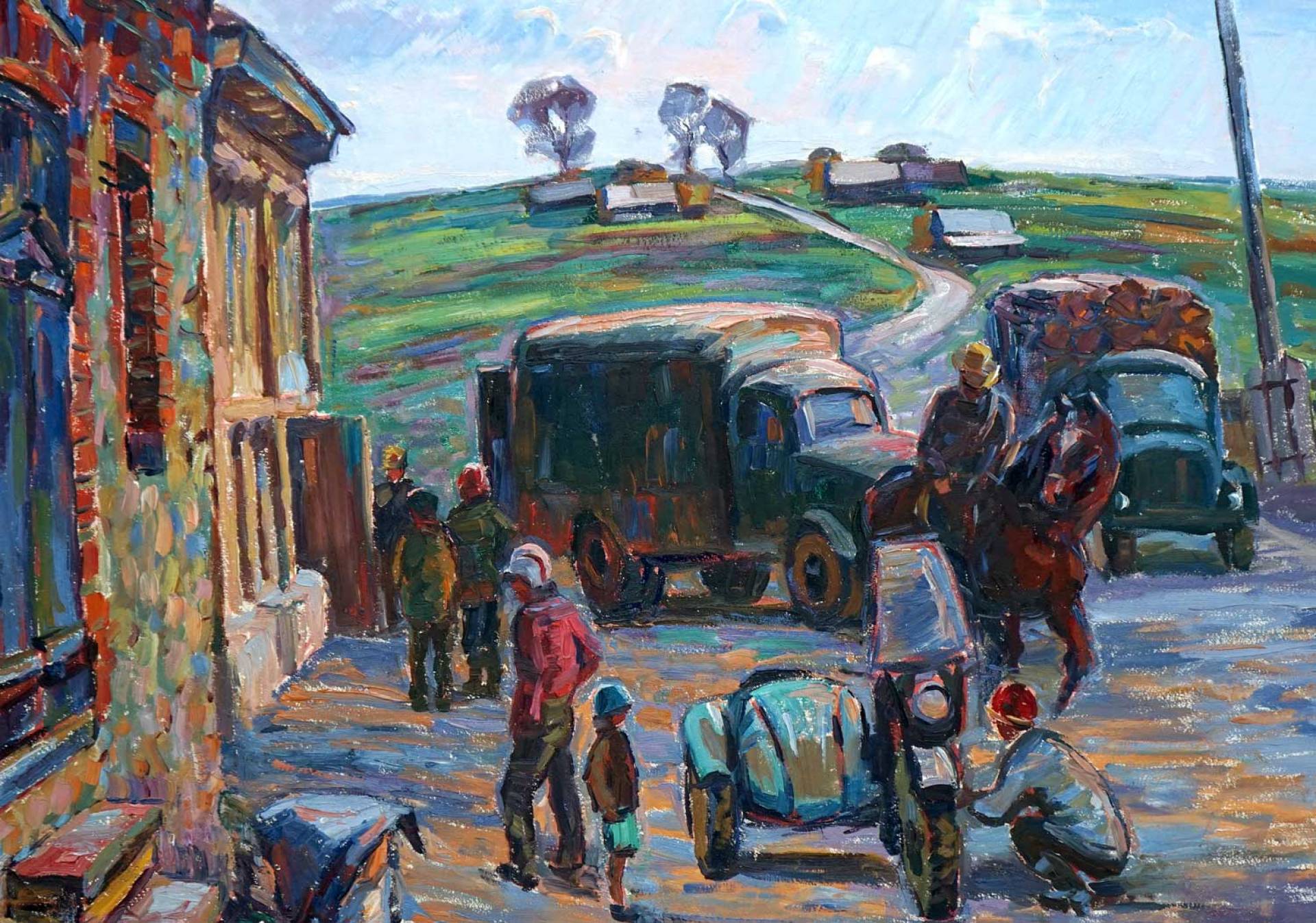 Two Trucks And a Motorcycle - 1, Yuri Sidorovich, Buy the painting Oil