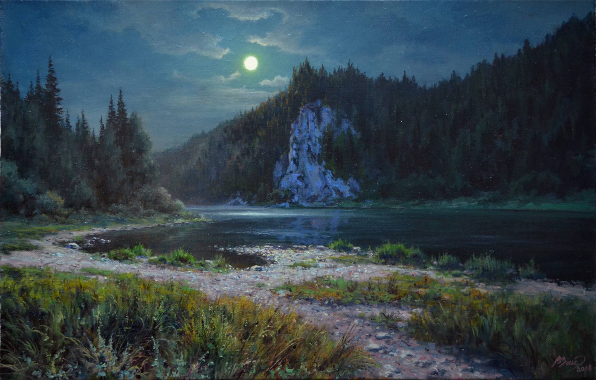 Night on Chusovaya River - 1, Vadim Zainullin, Buy the painting Oil