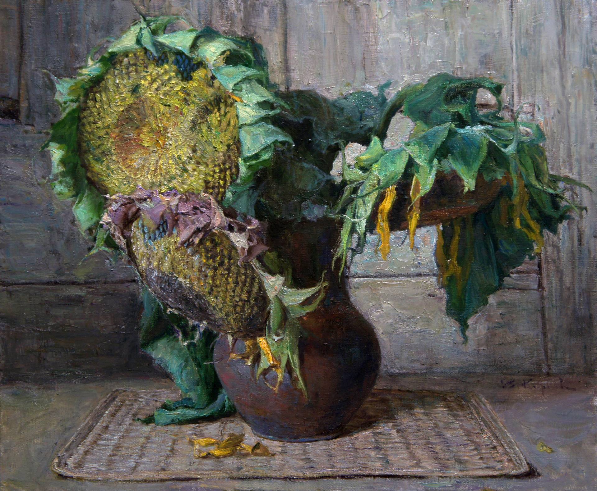 Sunflower in a jug - 1, Vladimir Kirillov, Buy the painting Oil