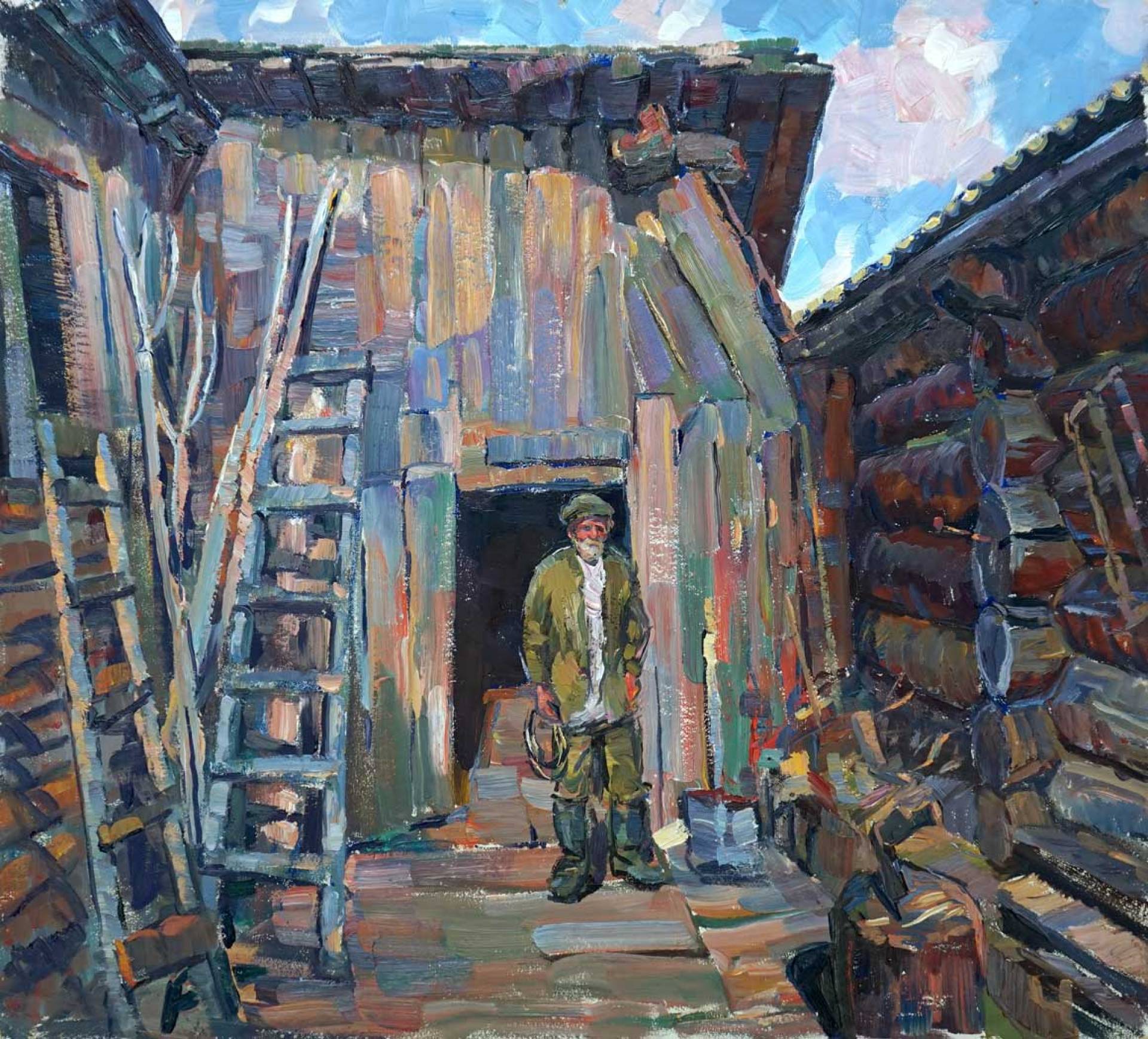 Oldman By the Barn, Yuri Sidorovich, Buy the painting Oil