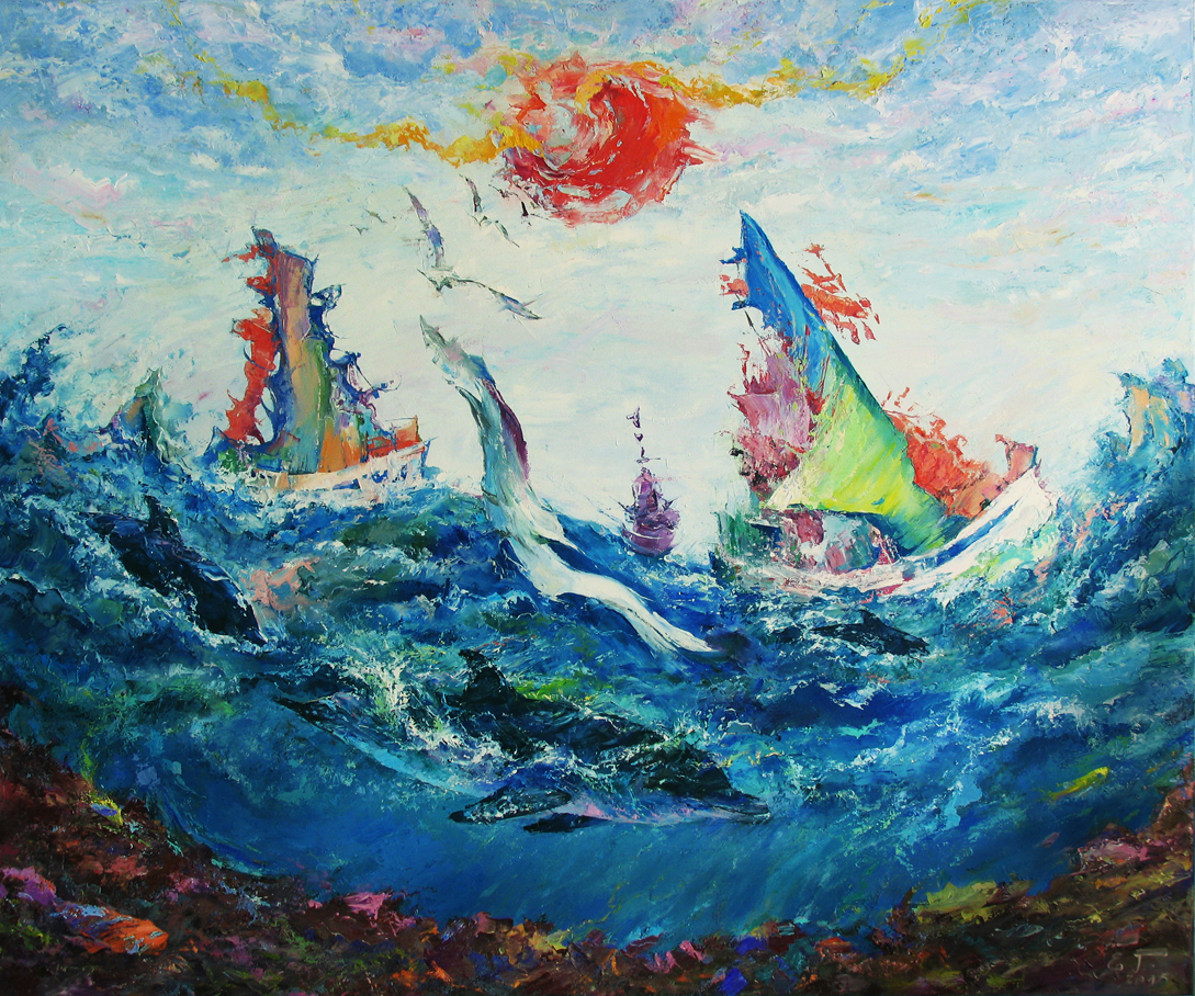 Regatta III- Under the Red Sun, Evgeny Guselnikov, Buy the painting Oil