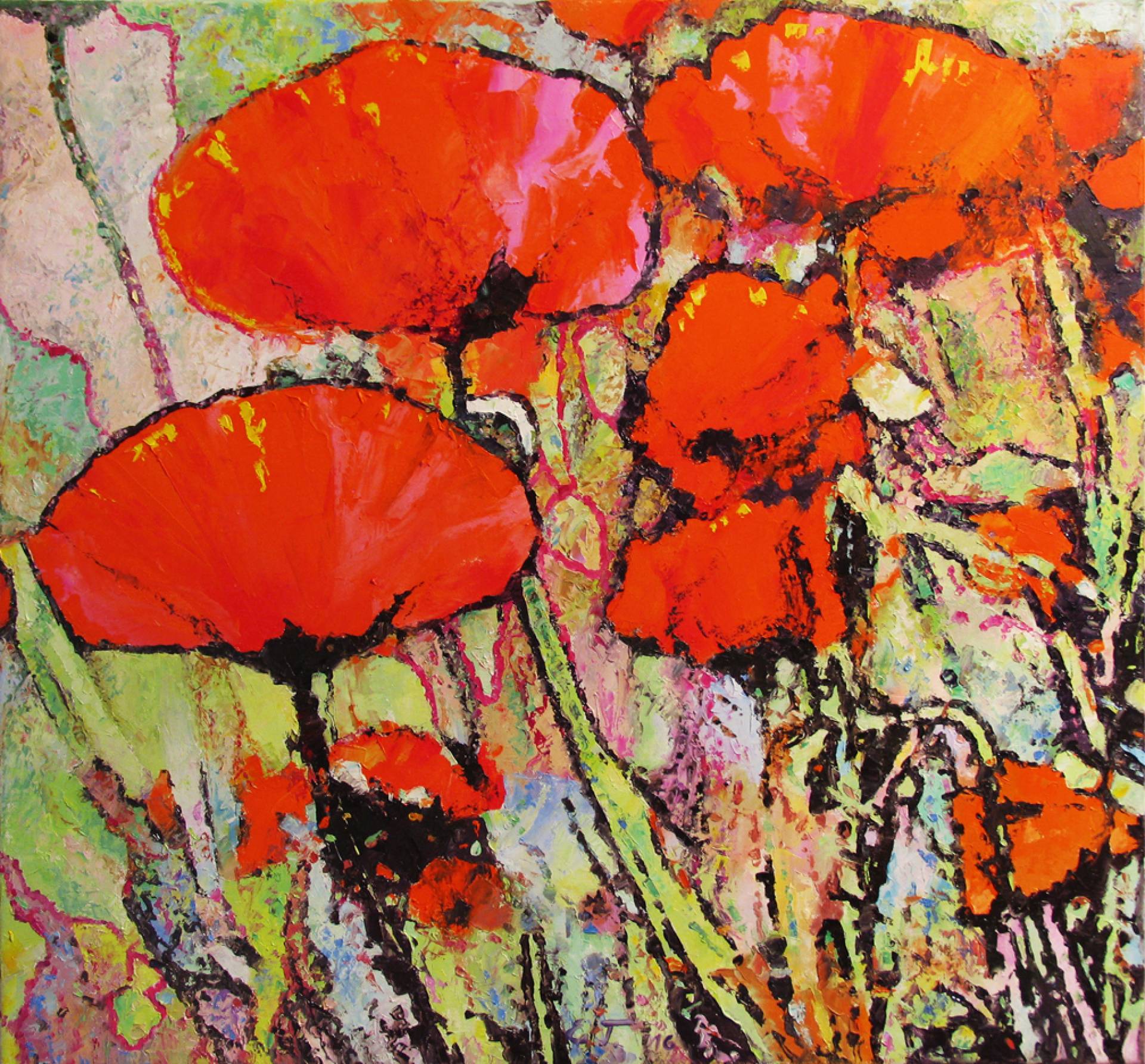 Orange Poppies - 1, Evgeny Guselnikov, Buy the painting Oil