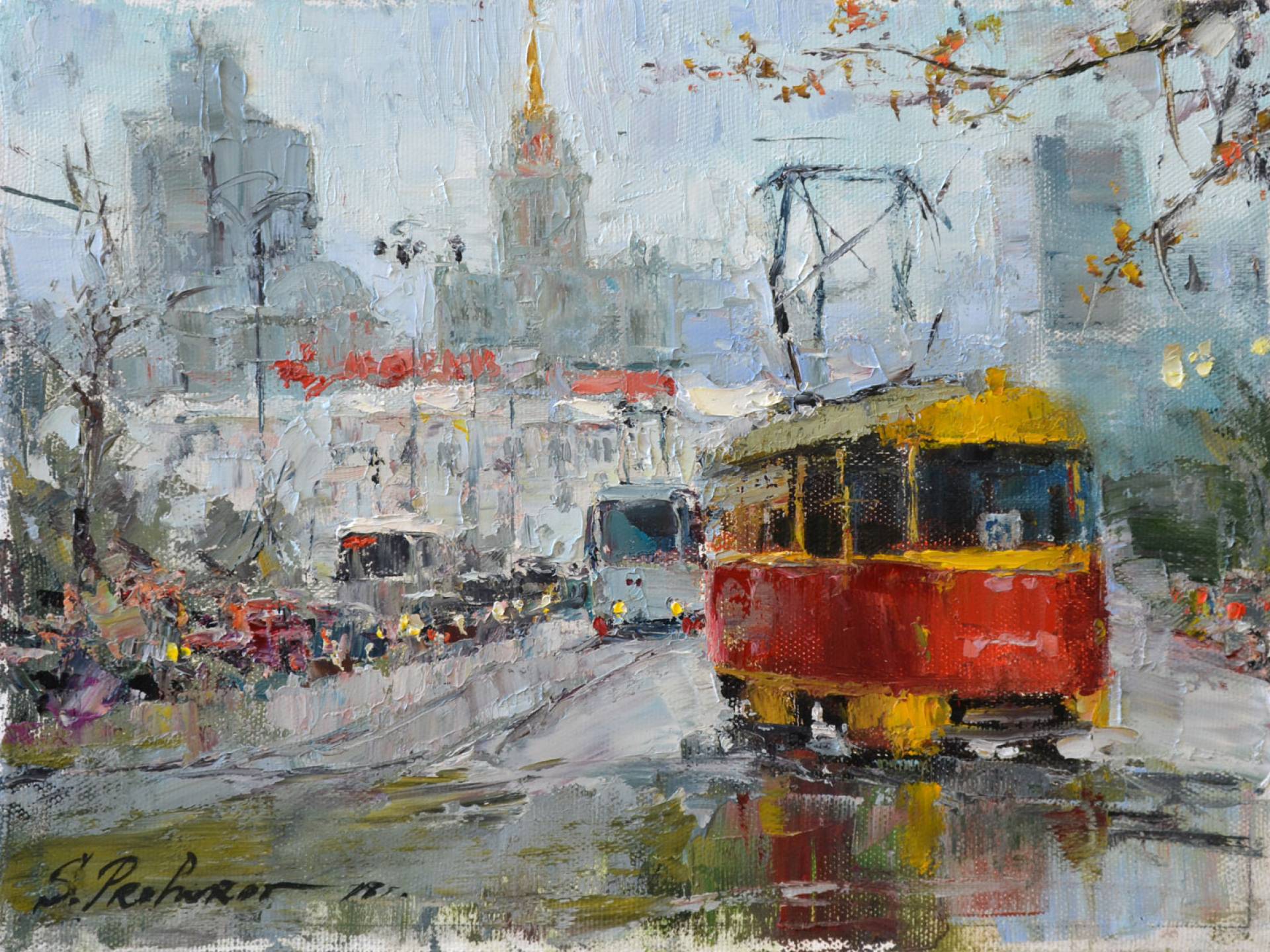 Red Tram, Sergei Prokhorov, Buy the painting Oil