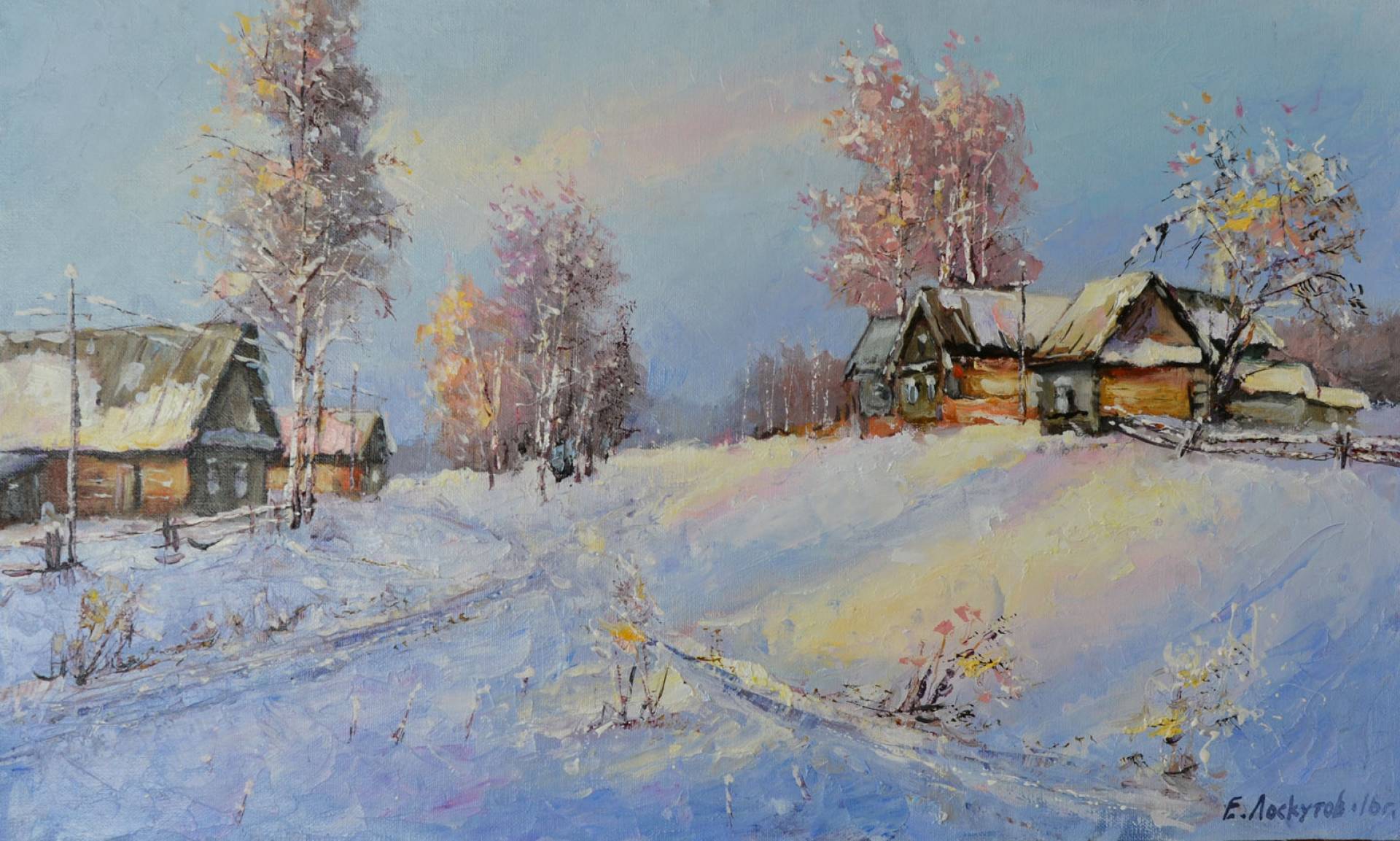 Winter in the Village, Evgeny Loskutov, Buy the painting Oil