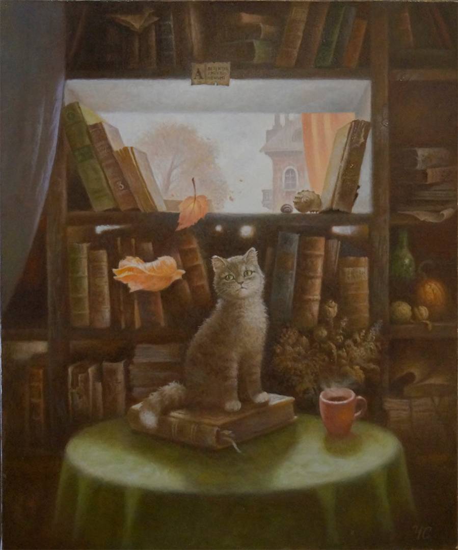Autumn in the Library - 1, Stanislav Chadov, Buy the painting Oil