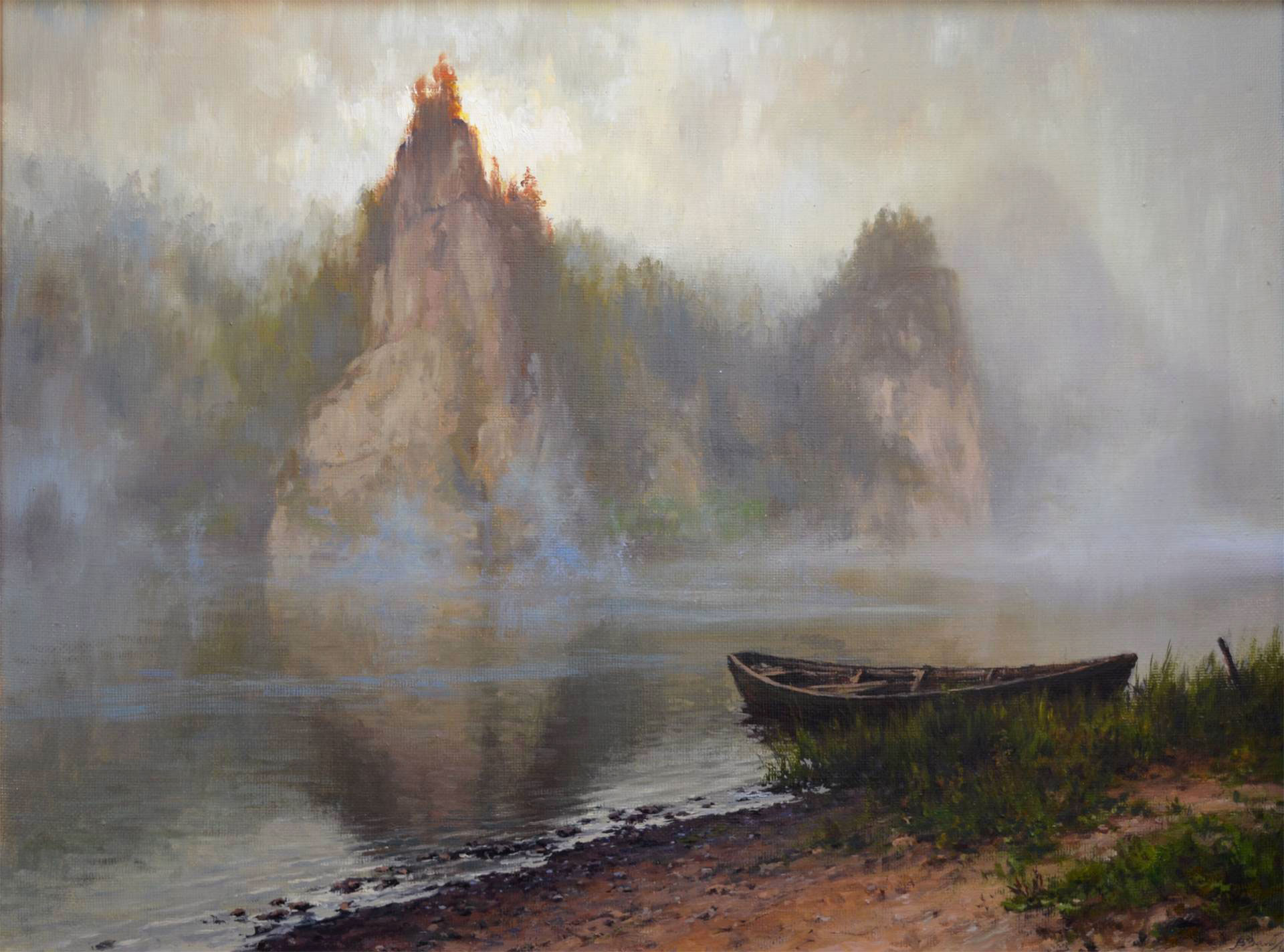 The River Flows and Melts in the Fog, Vadim Zainullin, Buy the painting Oil