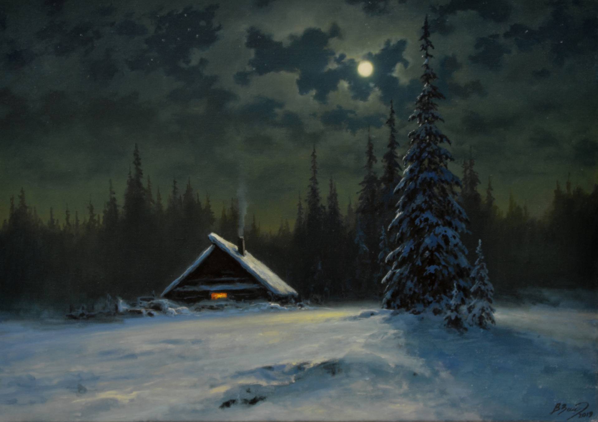 Winter Night - 1, Vadim Zainullin, Buy the painting Oil