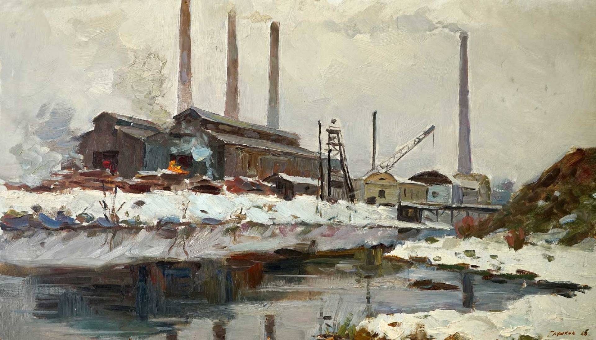 Factory Dam in Winter, Boris Glushkov, Buy the painting Oil