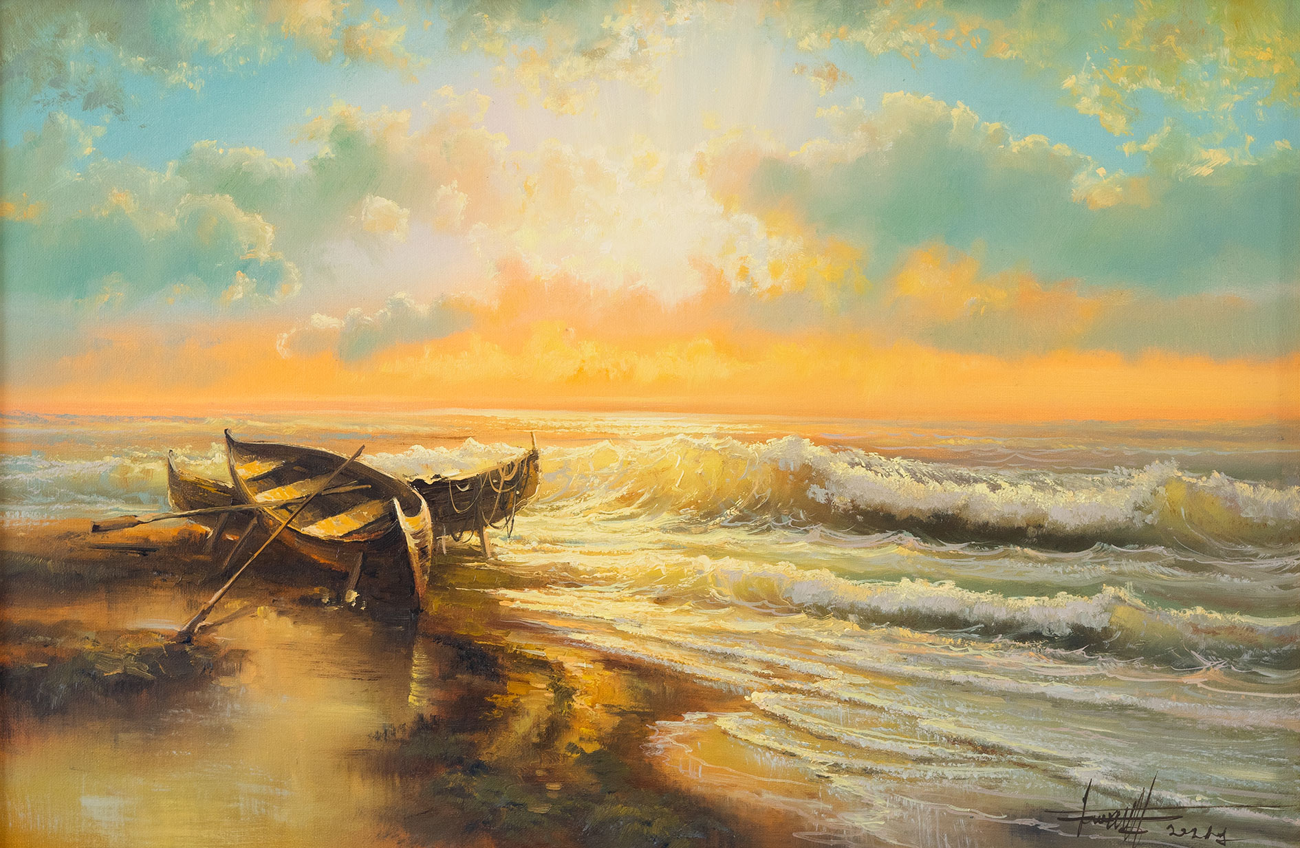 Boats On The Shore - 1, Dmitry Balakhonov, Buy the painting Oil
