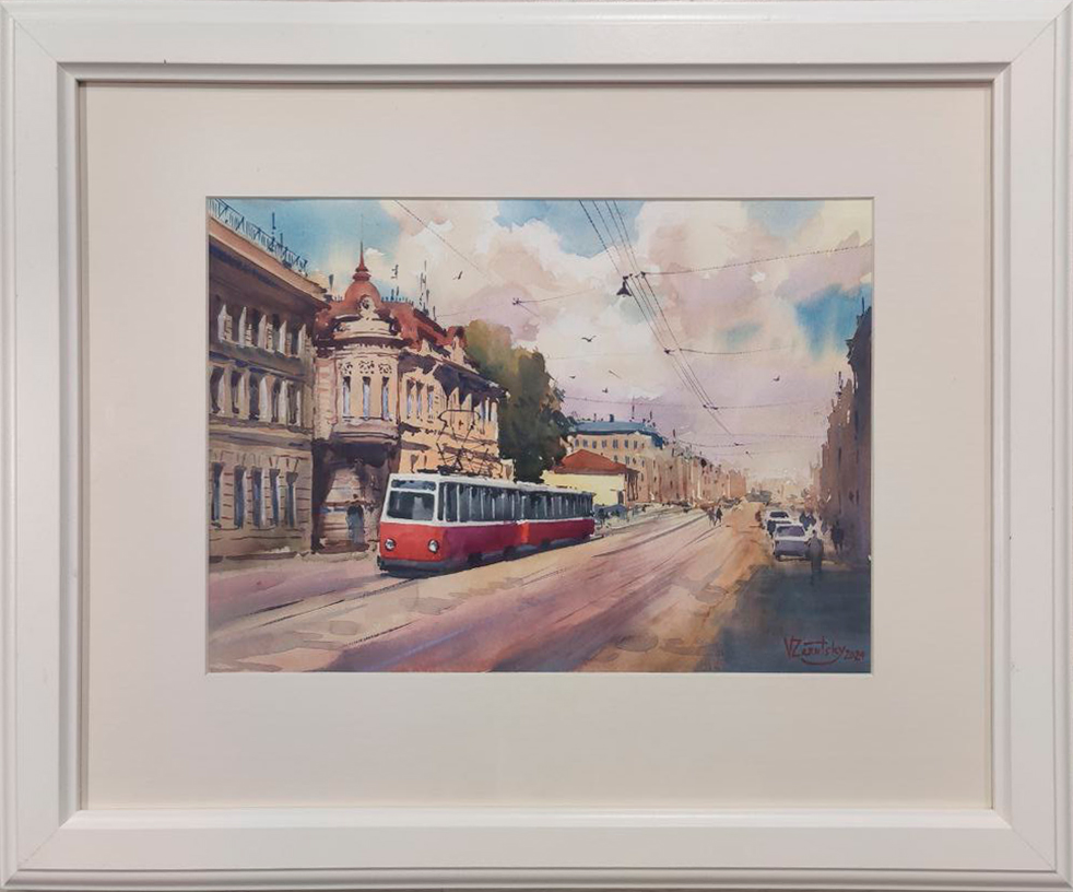 Red Tram - 1, Vladimir Zarutsky, Buy the painting Watercolor