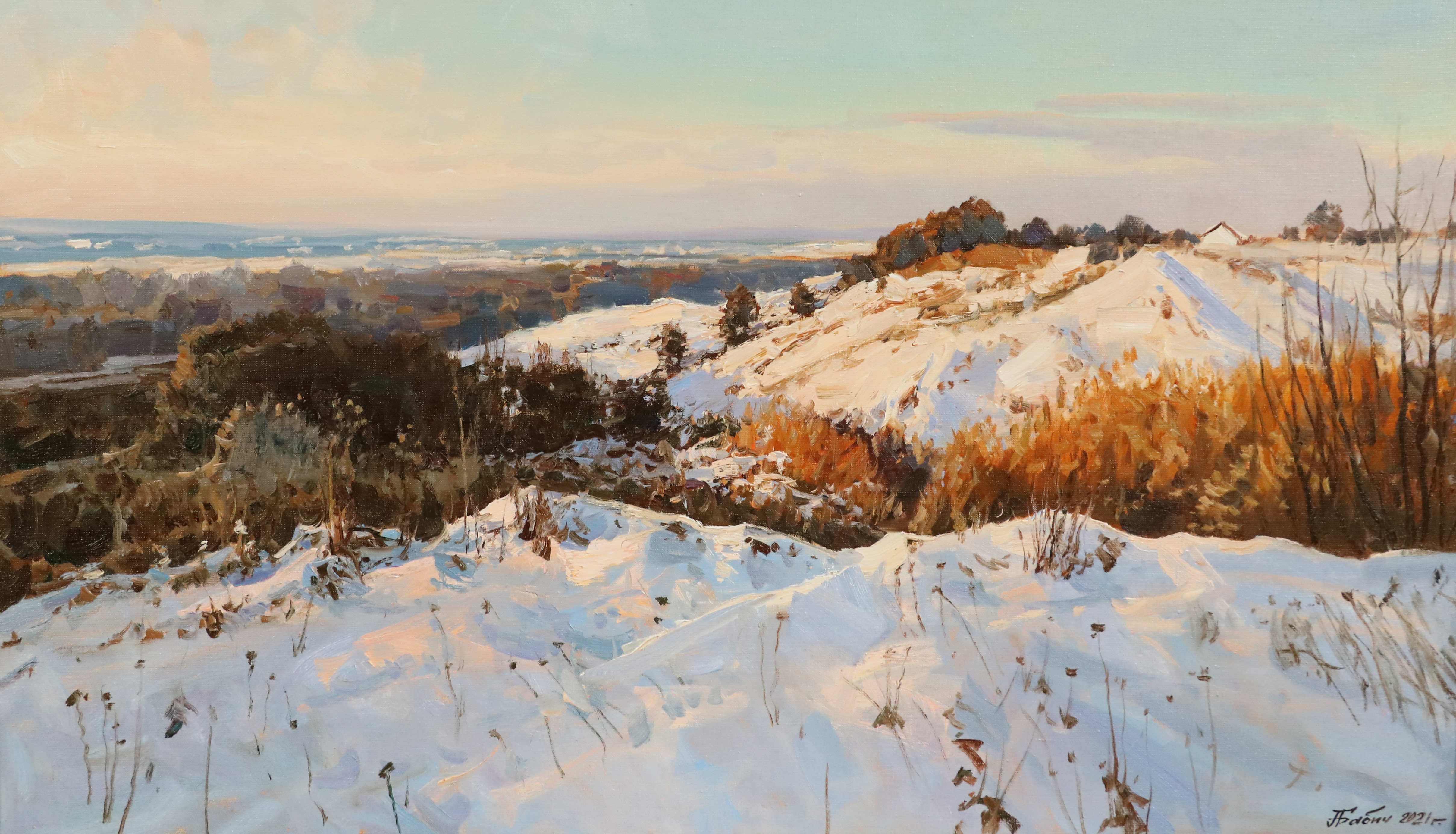 Winter on the outskirts of the village - 1, Alexander Babich, Buy the painting Oil