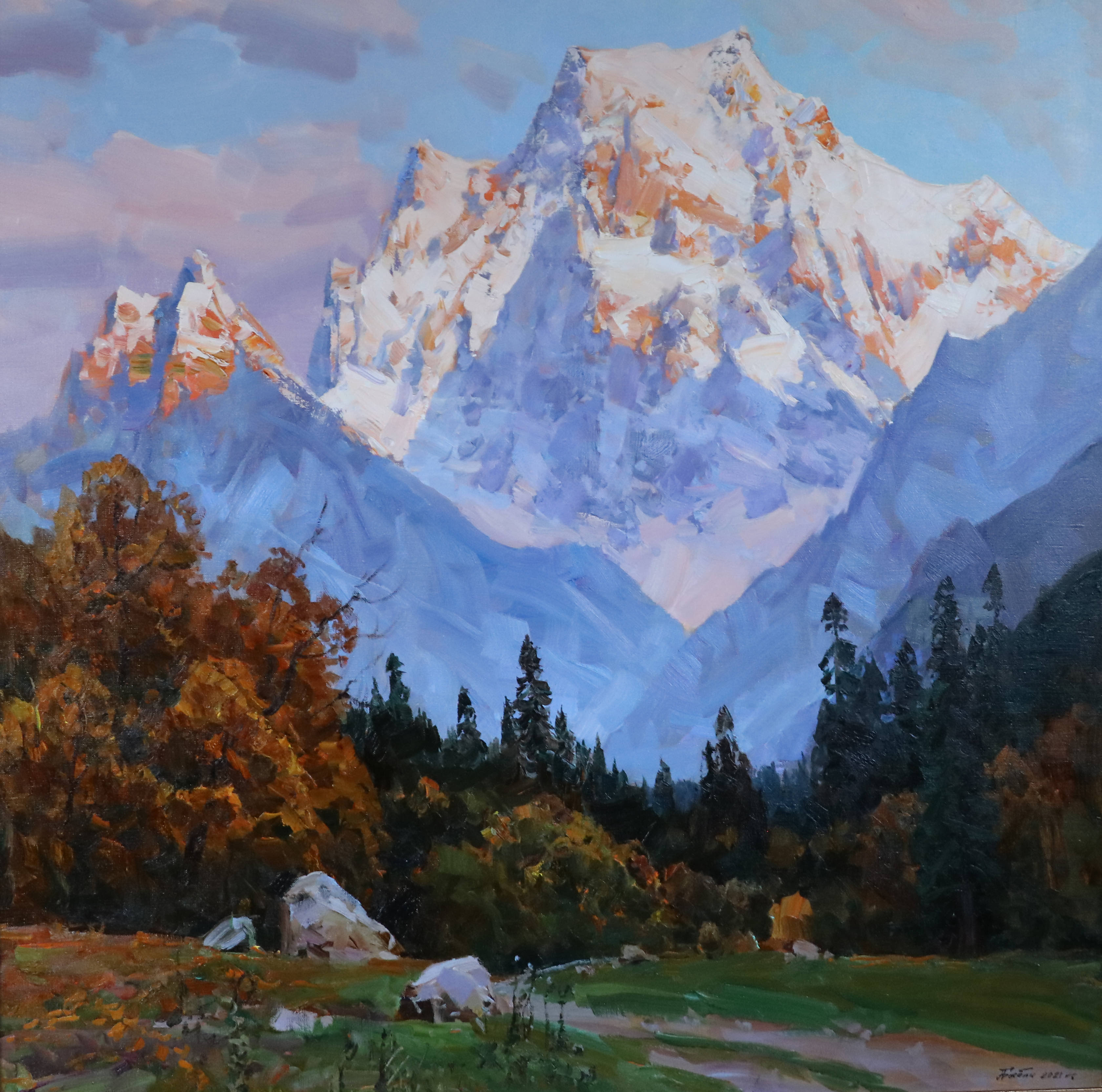 View of Dombai Ulgen from Alibek gorge - 1, Alexander Babich, Buy the painting Oil