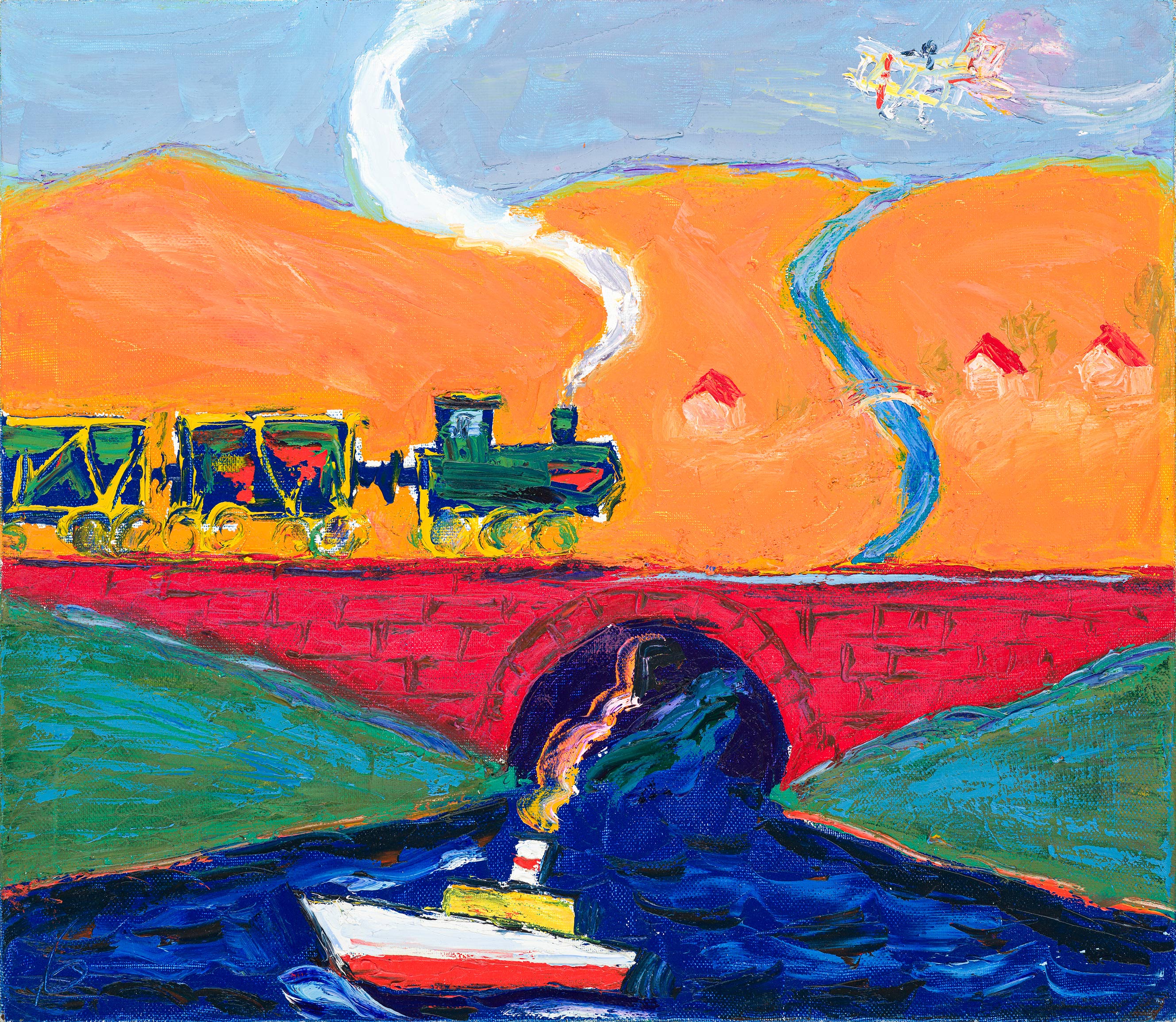 Airplane, Steam Train and Steam Boat - 1, Sergei Laushkin, Buy the painting Oil