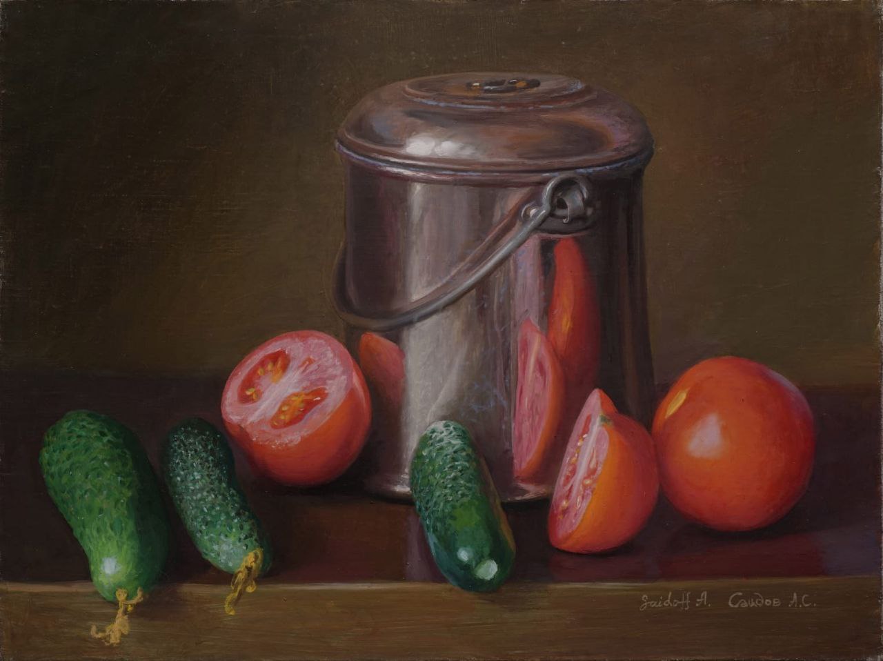 Still life with cucumbers and tomatoes - 1, Alexander Saidov, Buy the painting Oil