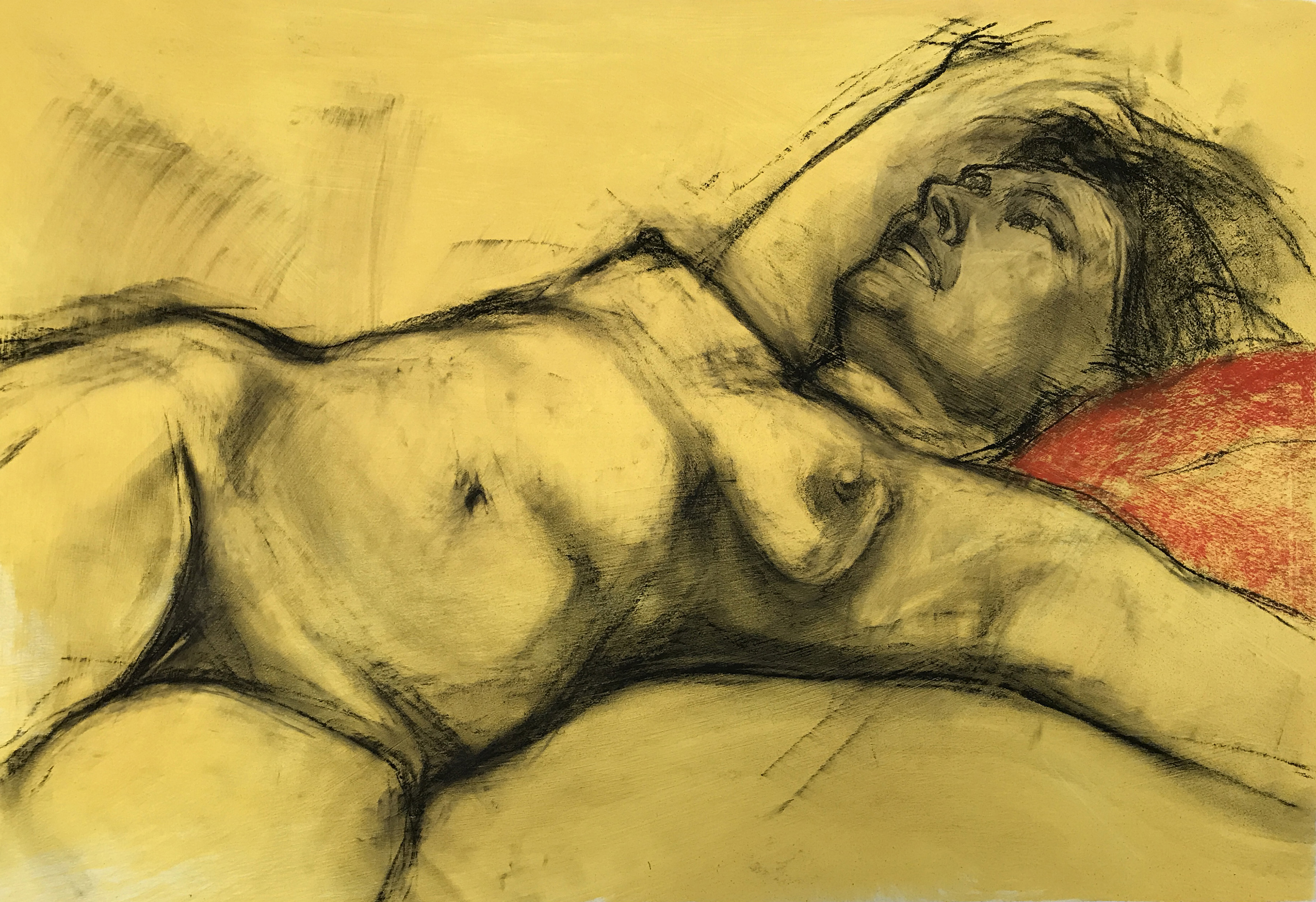 Nude Woman on Yellow  - 1, Konstantin Fomin, Buy the painting Mixed media