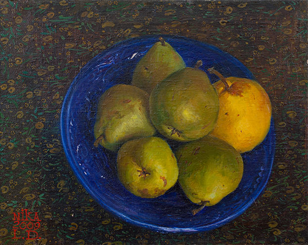 Pears in a cobalt plate - 1, Lidia Dinner, Buy the painting Oil