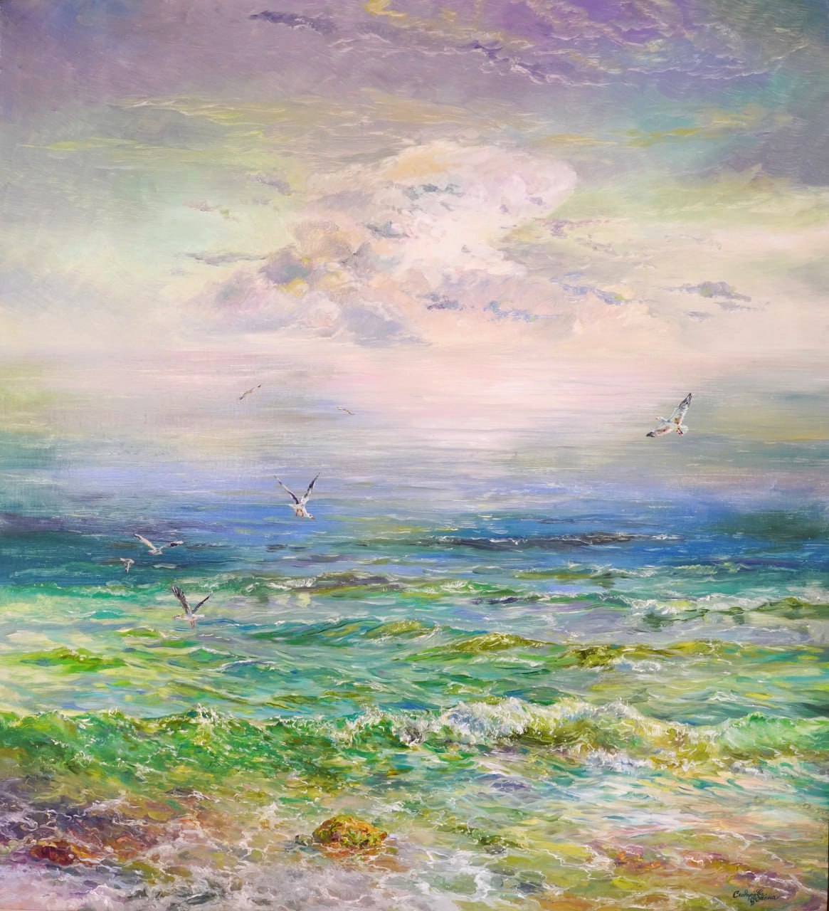 Sea View With Seagulls - 1, Zhanna Sidorova, Buy the painting Oil