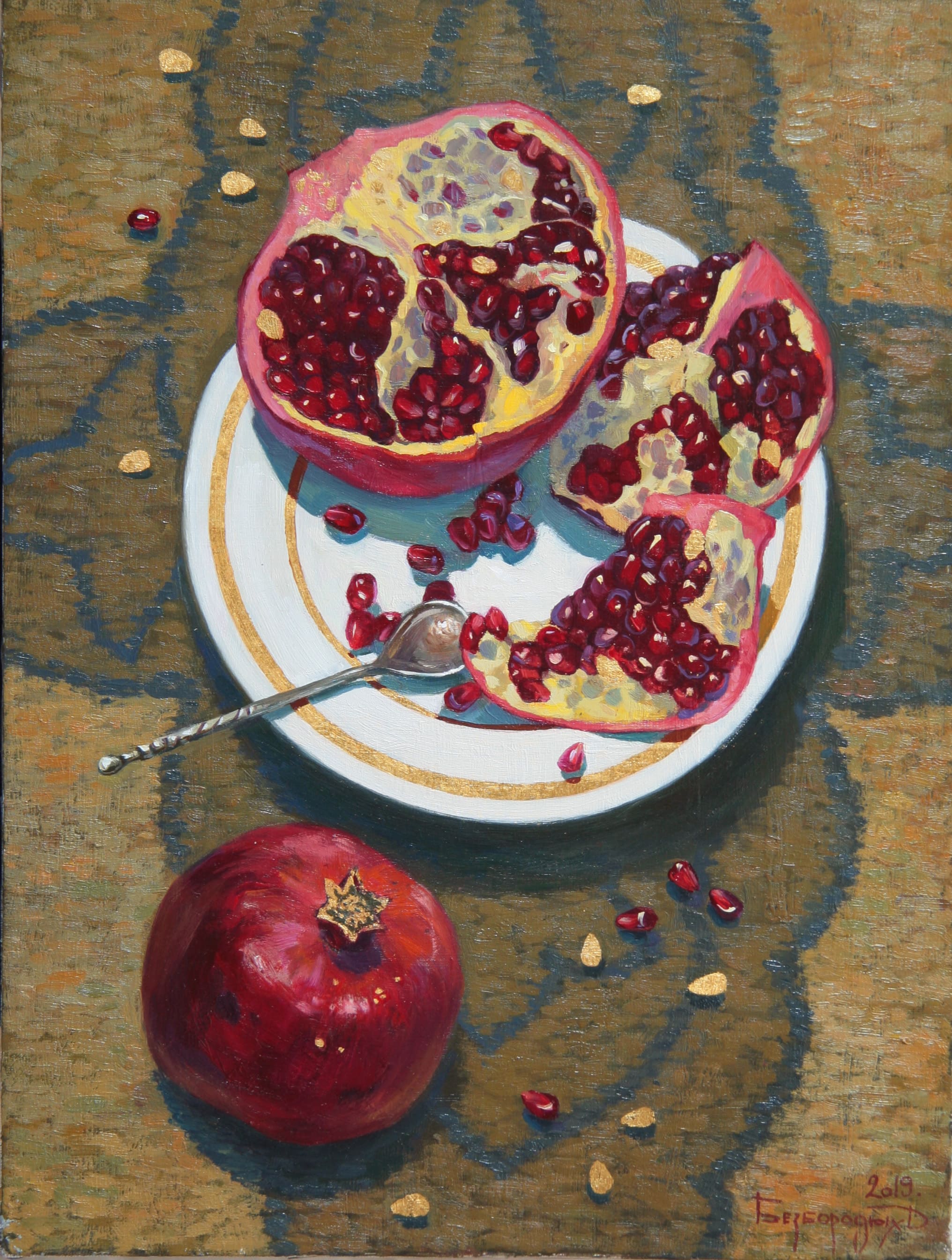 Pomegranate. Red and Gold - 1, Dina Bezborodykh, Buy the painting Oil