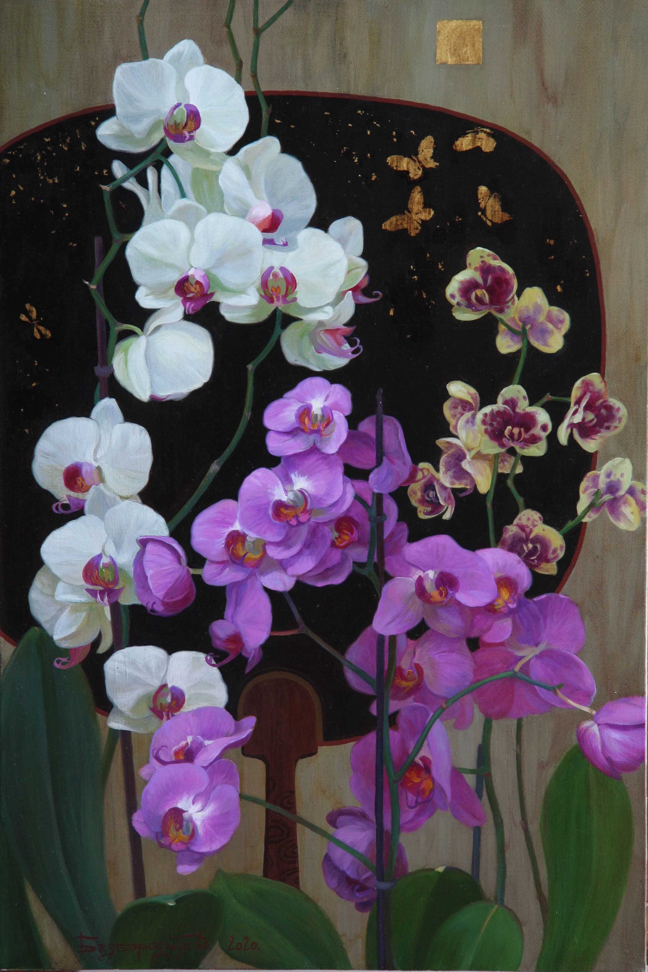 Orchids and Black Fan - 1, Dina Bezborodykh, Buy the painting Oil