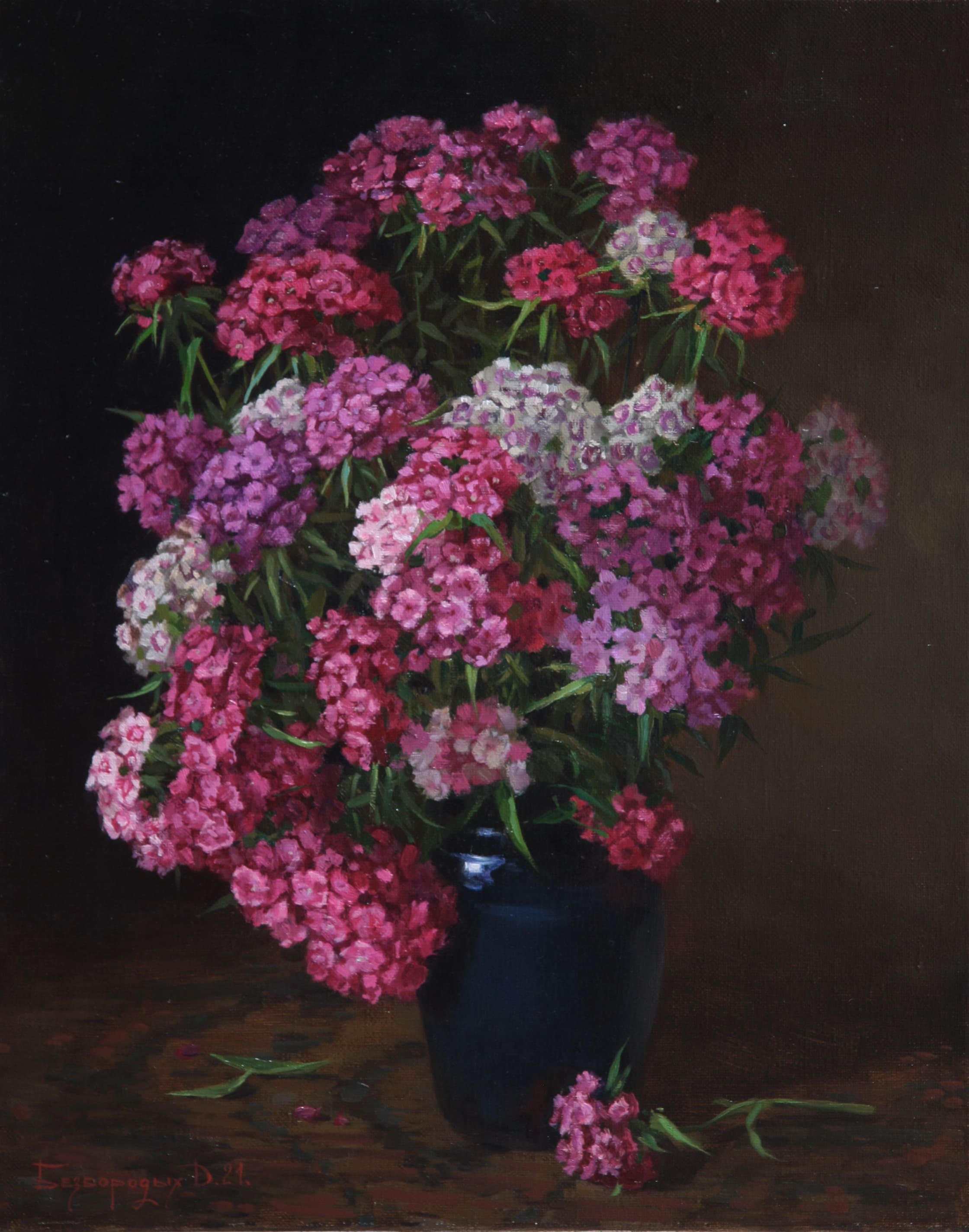 Turkish Carnation in a Blue Vase - 1, Dina Bezborodykh, Buy the painting Oil