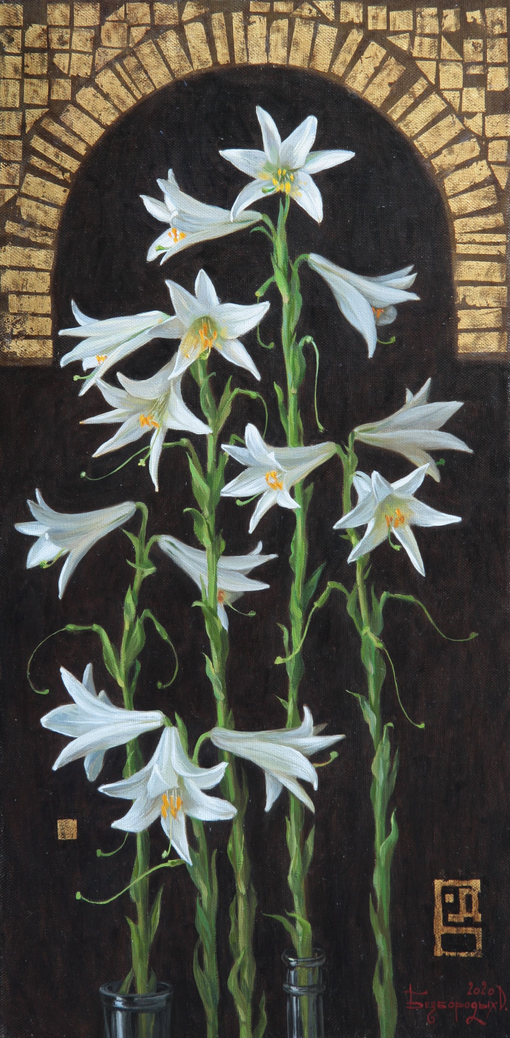 White Lilies - 1, Dina Bezborodykh, Buy the painting Oil