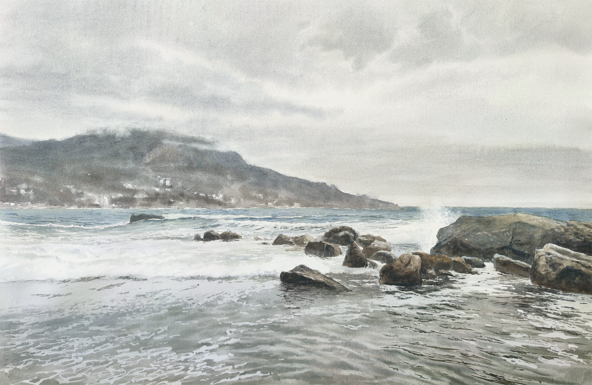 Winter Seascape - 1, Natalie Nesterova, Buy the painting Watercolor